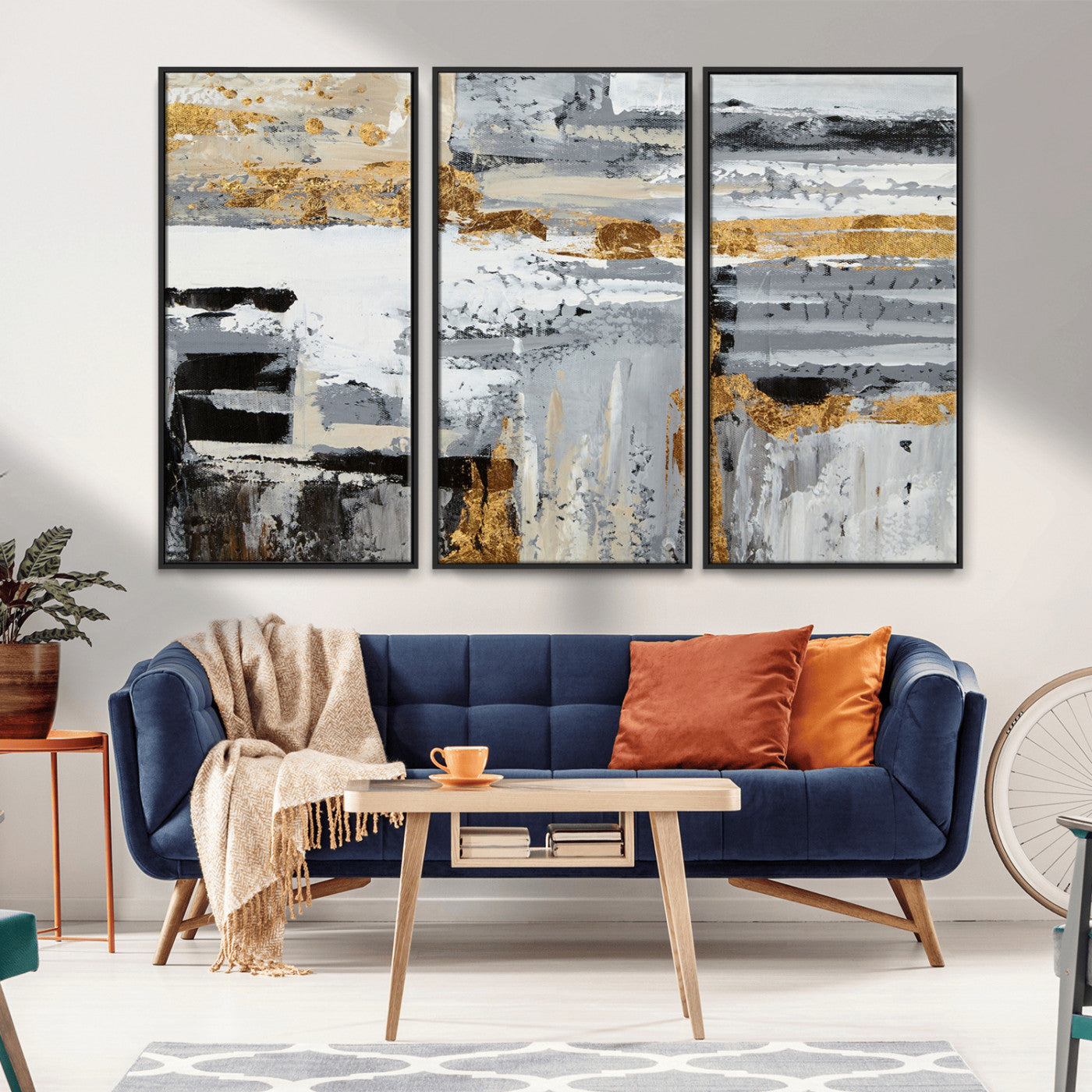 43177-MGV-CV-36X24-Abstract Painting Canvas Wall Art Print Paint Drip Art Brush Strokes Gray Artwork
