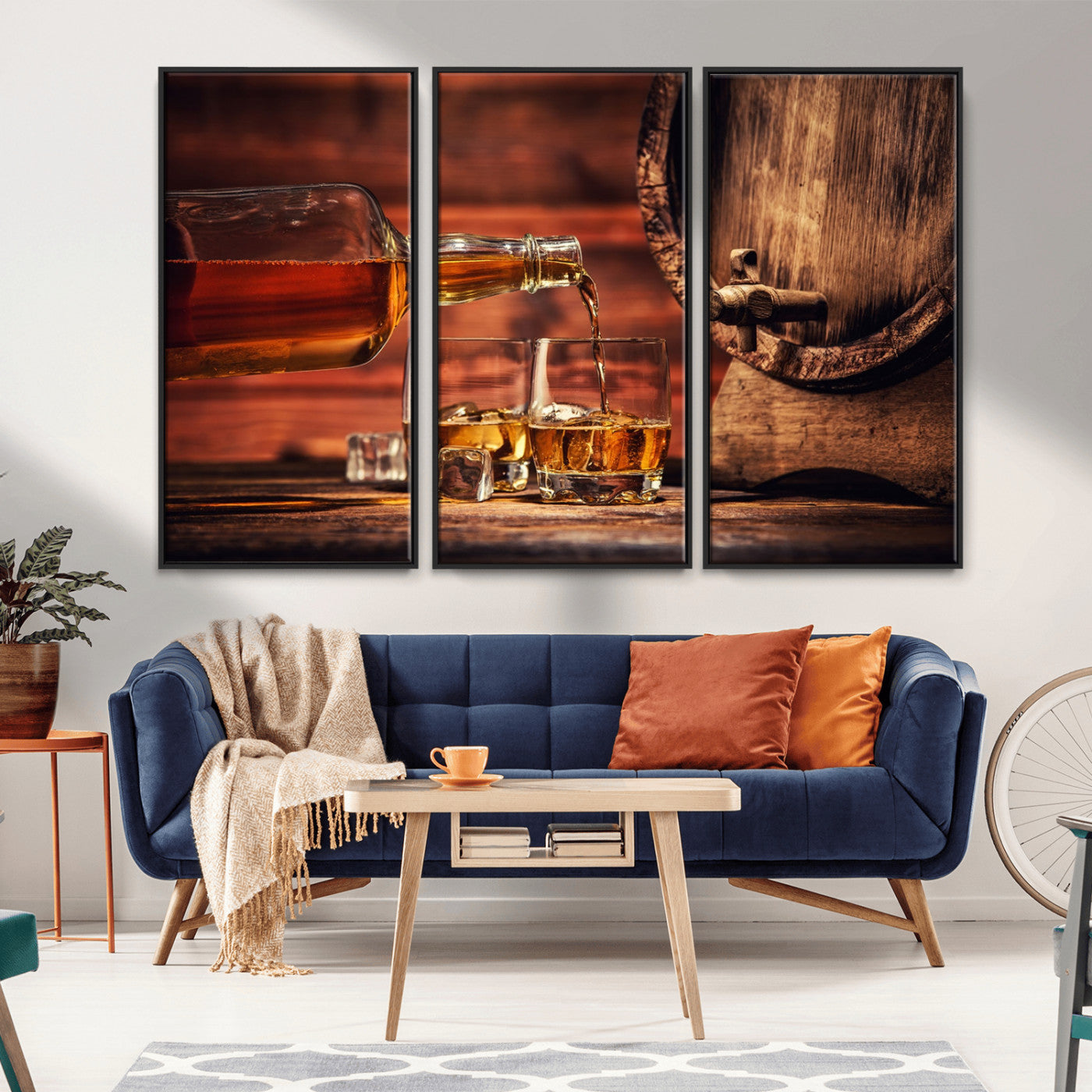 MGV-FC-48X32-3P - Whiskey and Cigar Canvas Wall Art | 3 Panel Bar Room Decor for Home Lounge, Office, or Man Cave |