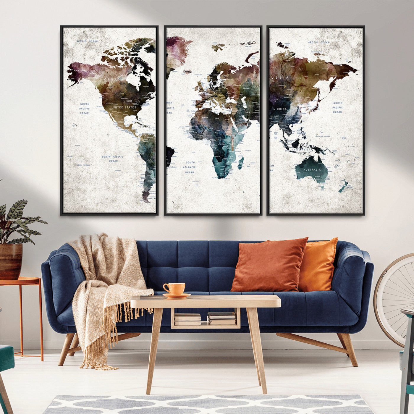 MGV-FC-48X32-3P - Push Pin World Map Canvas Print – Framed Wall Art for Couples to Track Their Travels – Anniversary
