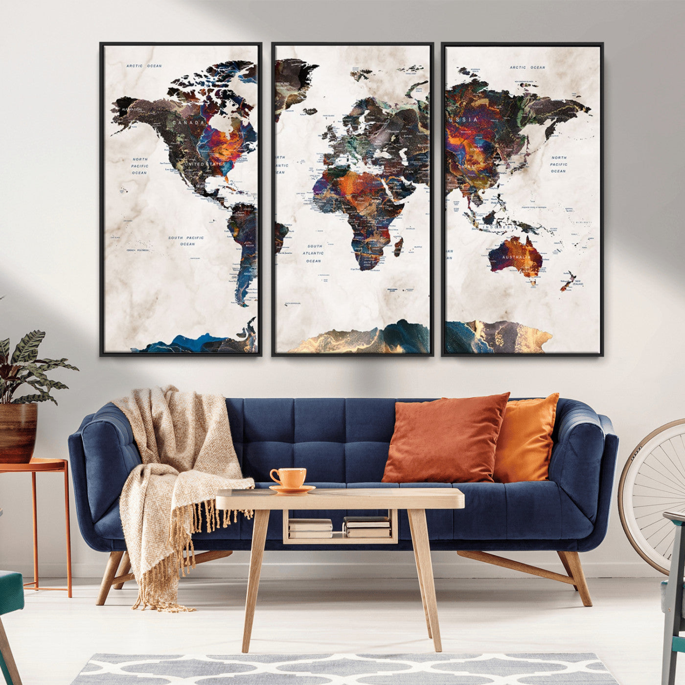 MGV-FC-48X32-3P - Push Pin World Map Canvas Print – Framed Wall Art for Couples to Track Their Travels – Anniversary