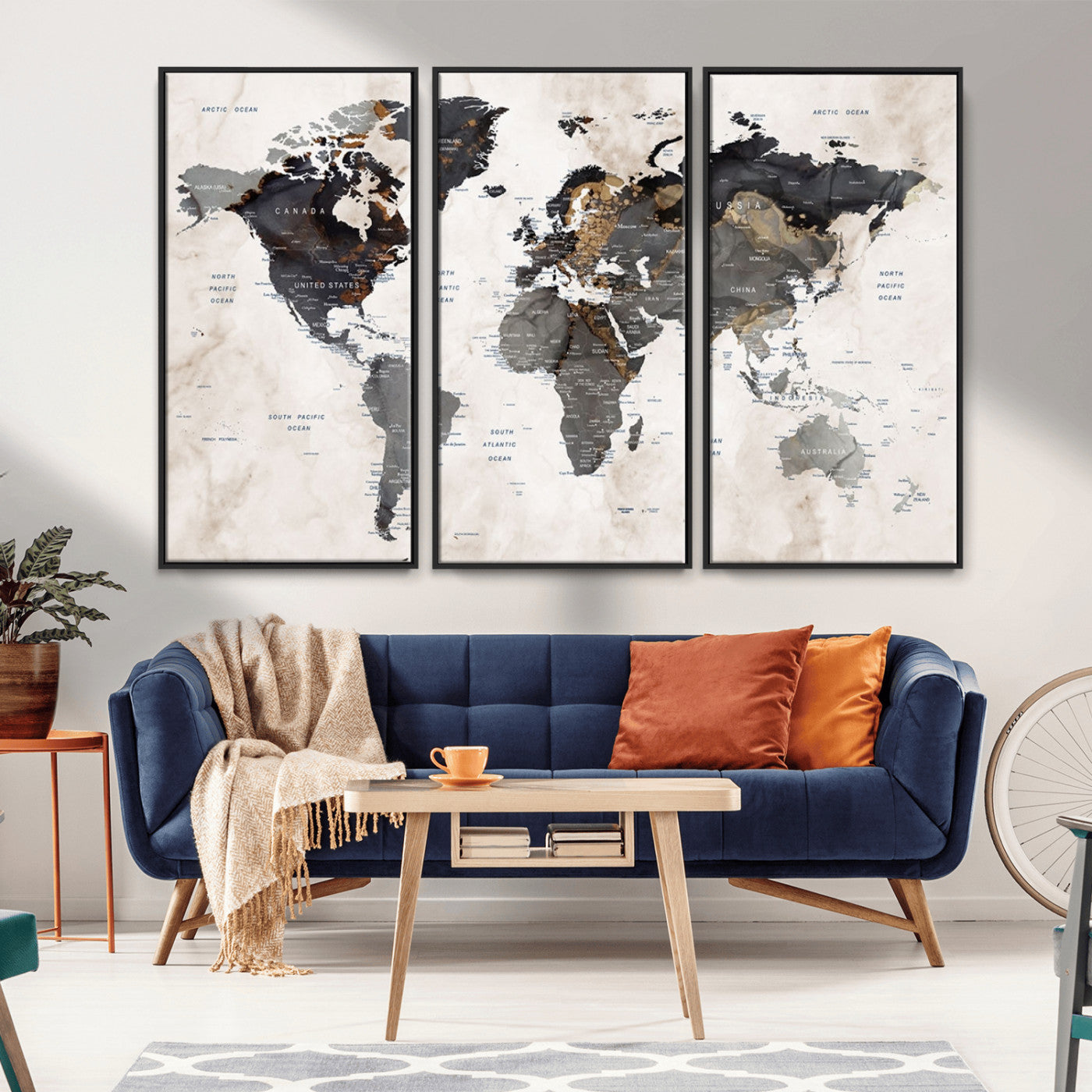 MGV-FC-48X32-3P - Push Pin World Map Canvas Print – Framed Wall Art for Couples to Track Their Travels – Anniversary