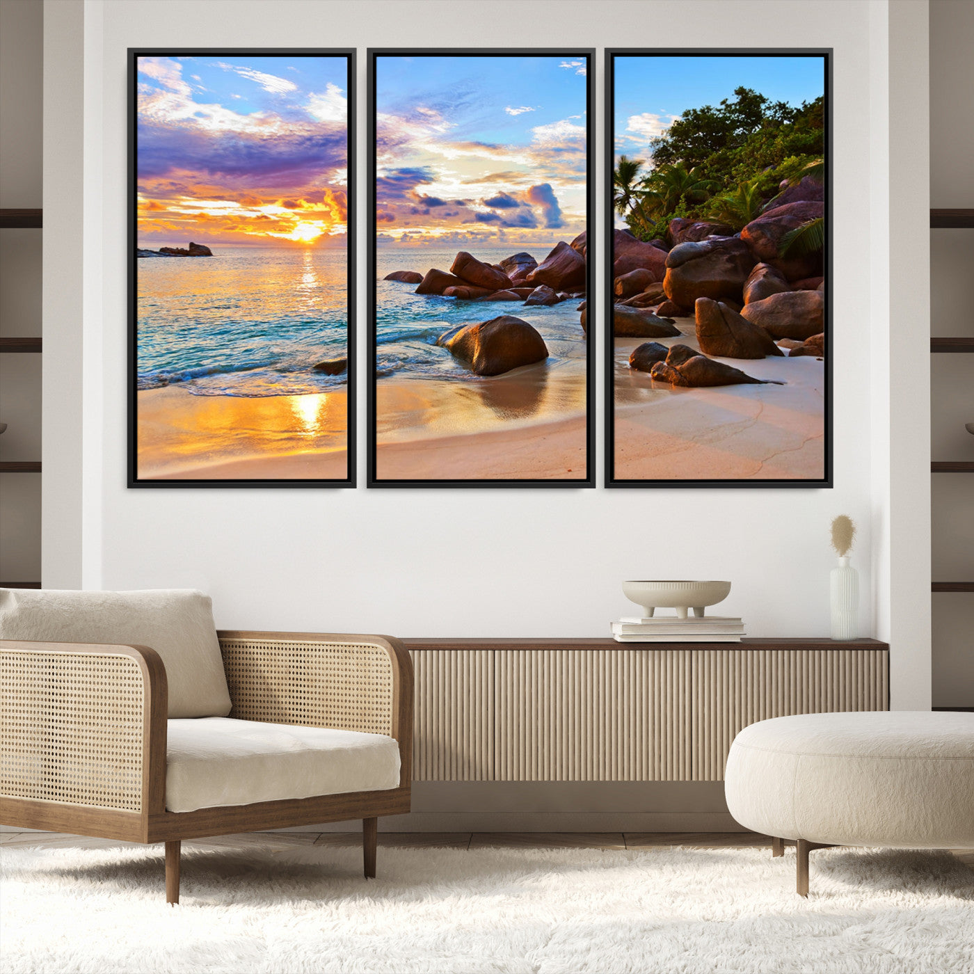 43209-MGV-FC-60X40-3P_Black-Tropical Island Beach Sunset Canvas Print