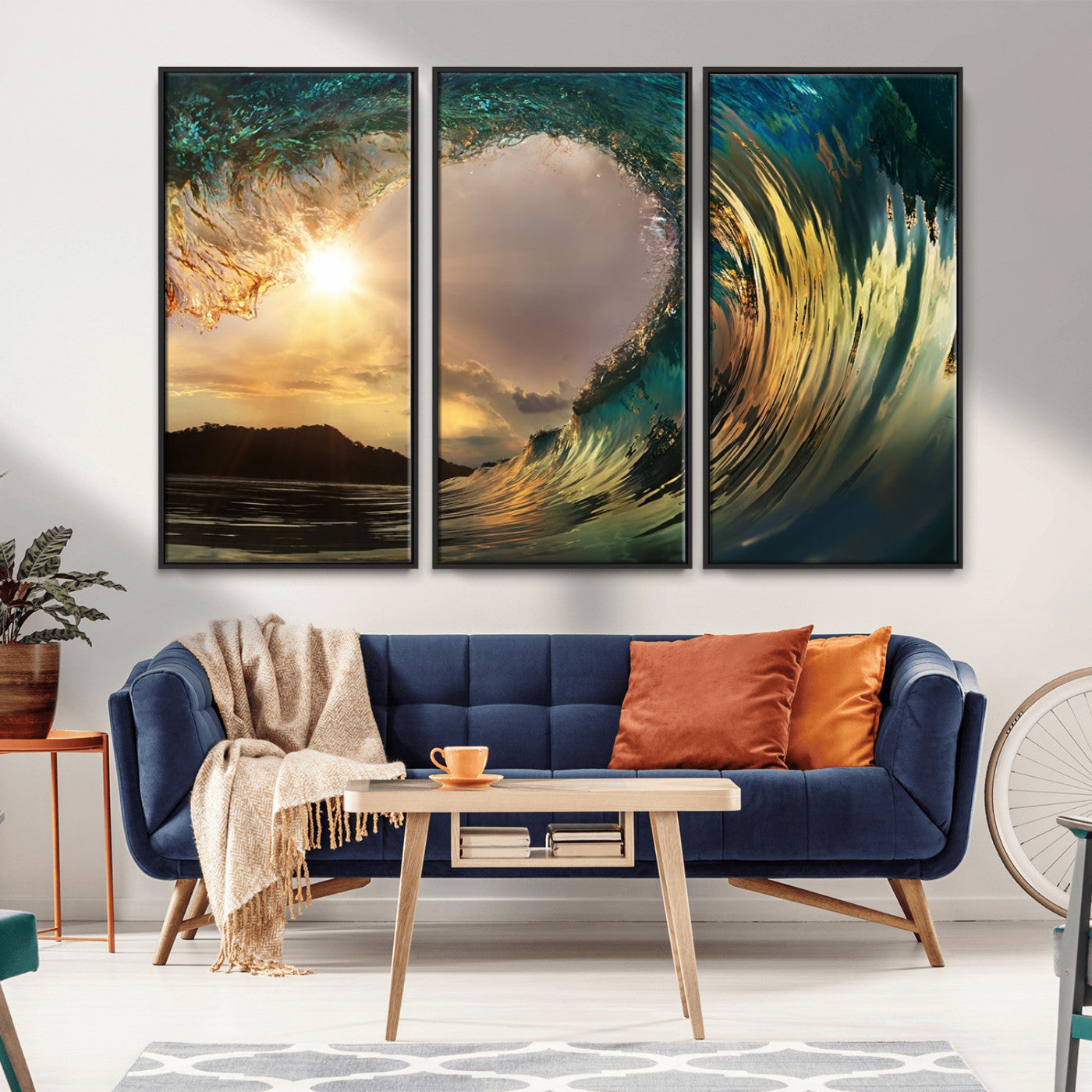 MGV-FC-48X32-3P - Golden Wave Sunset Giclee Canvas Print – Large Coastal Wall Art for Nature Lovers, Captivating Ocean Wave Decor