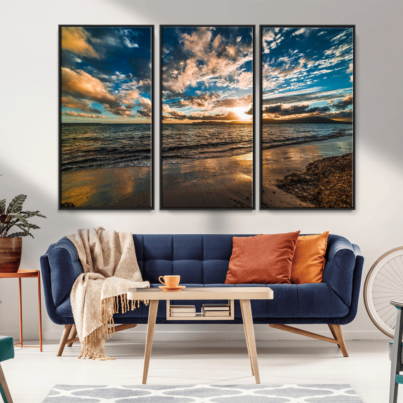 MGV-FC-48X32-3P - Beach Wall Art - Stunning Ocean Sunset Canvas Print with Coastal Design for Elegant and Relaxing