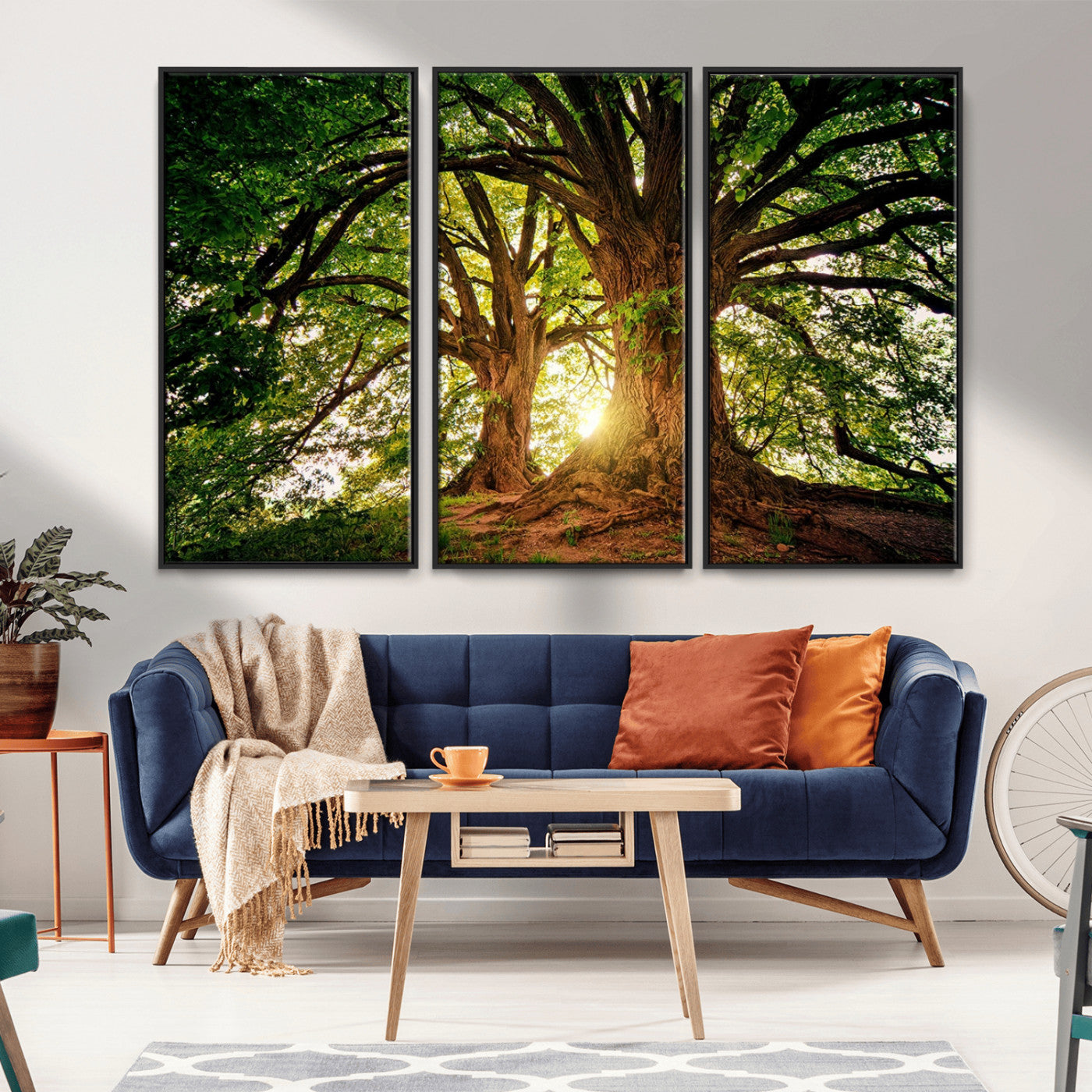 MGV-FC-48X32-3P - Majestic Ancient Tree Wall Art, Nature-Inspired Canvas Print, Woodland Art, Tree of Life Artwork, Sunlit Forest, Giclee Nature Print
