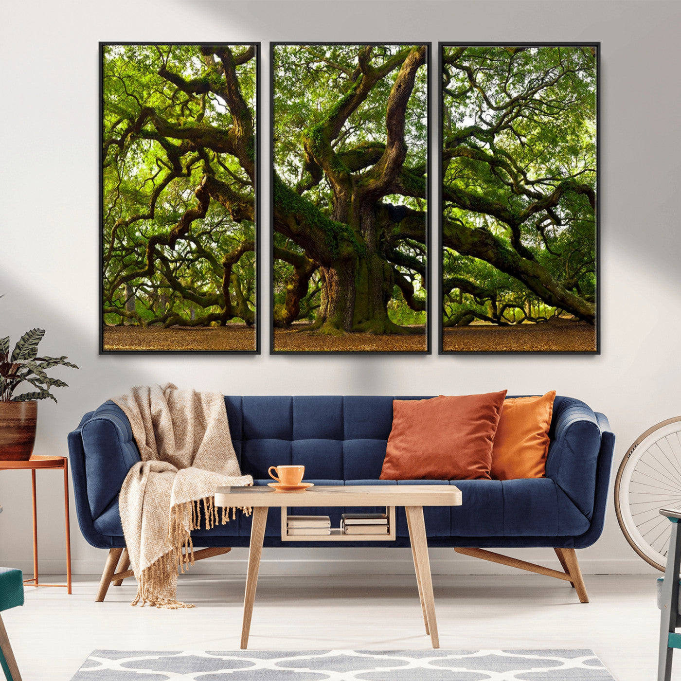 MGV-FC-48X32-3P - Angel Oak Tree Wall Art Canvas Print | Forest Tree Nature Photography Print on Canvas | Large Triptych Art for Living Room or Office Decor