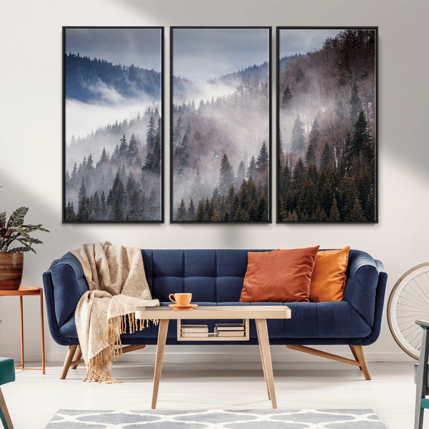 MGV-FC-48X32-3P - Beautiful Rising Fog in Winter Mountain Landscape - Framed Rising Fog in Winter Mountain Canvas