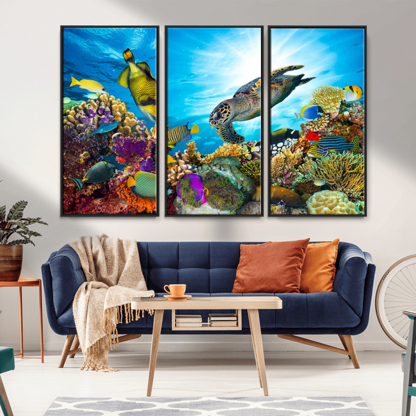 MGV-FC-48X32-3P - Sea Turtle Coral Reef Wall Art Print – Colorful Underwater Canvas Print – Tropical Ocean Marine Life Artwork – Perfect for Coastal Home Decor
