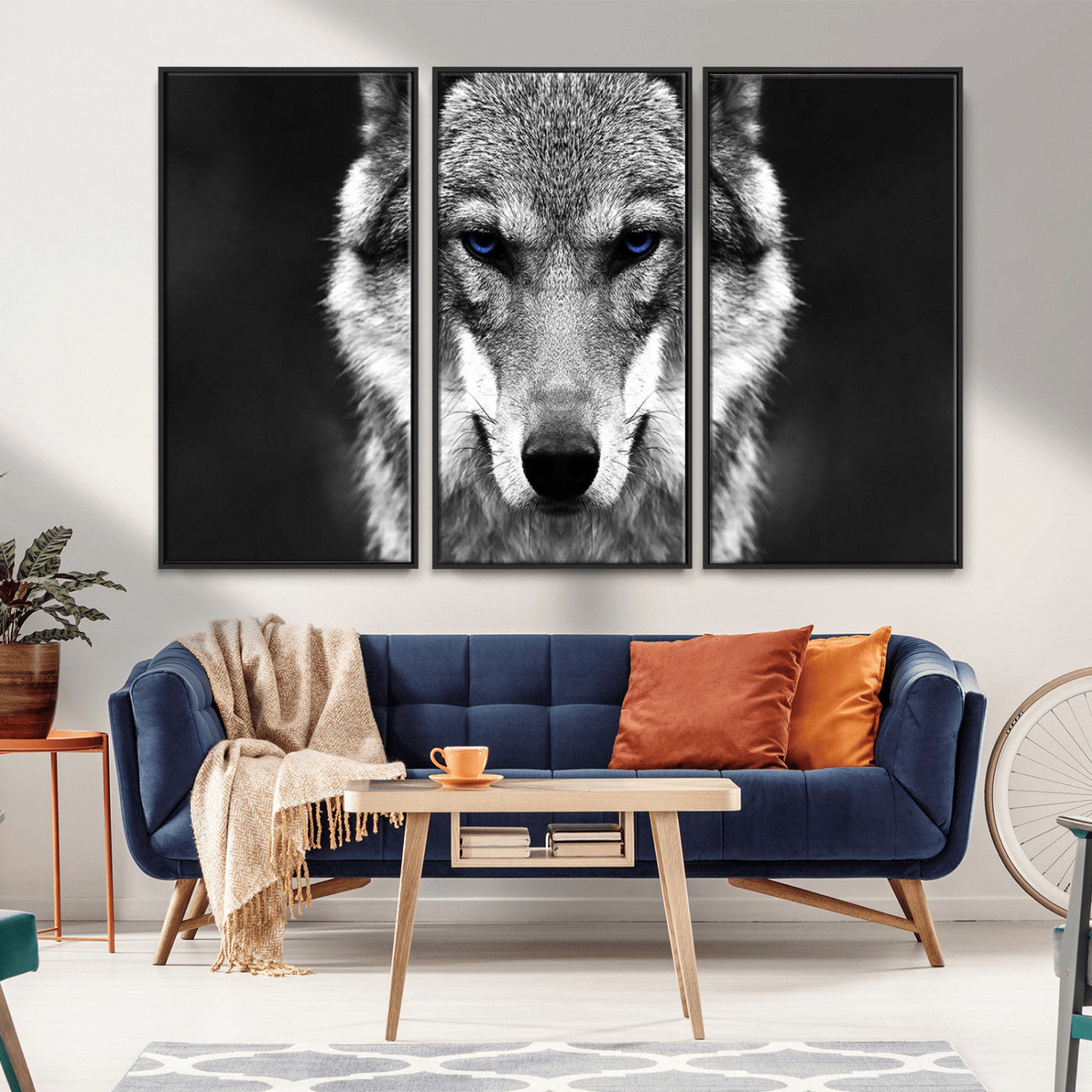 MGV-FC-48X32-3P - Black and White Wild Wolf Wall Art Canvas Print