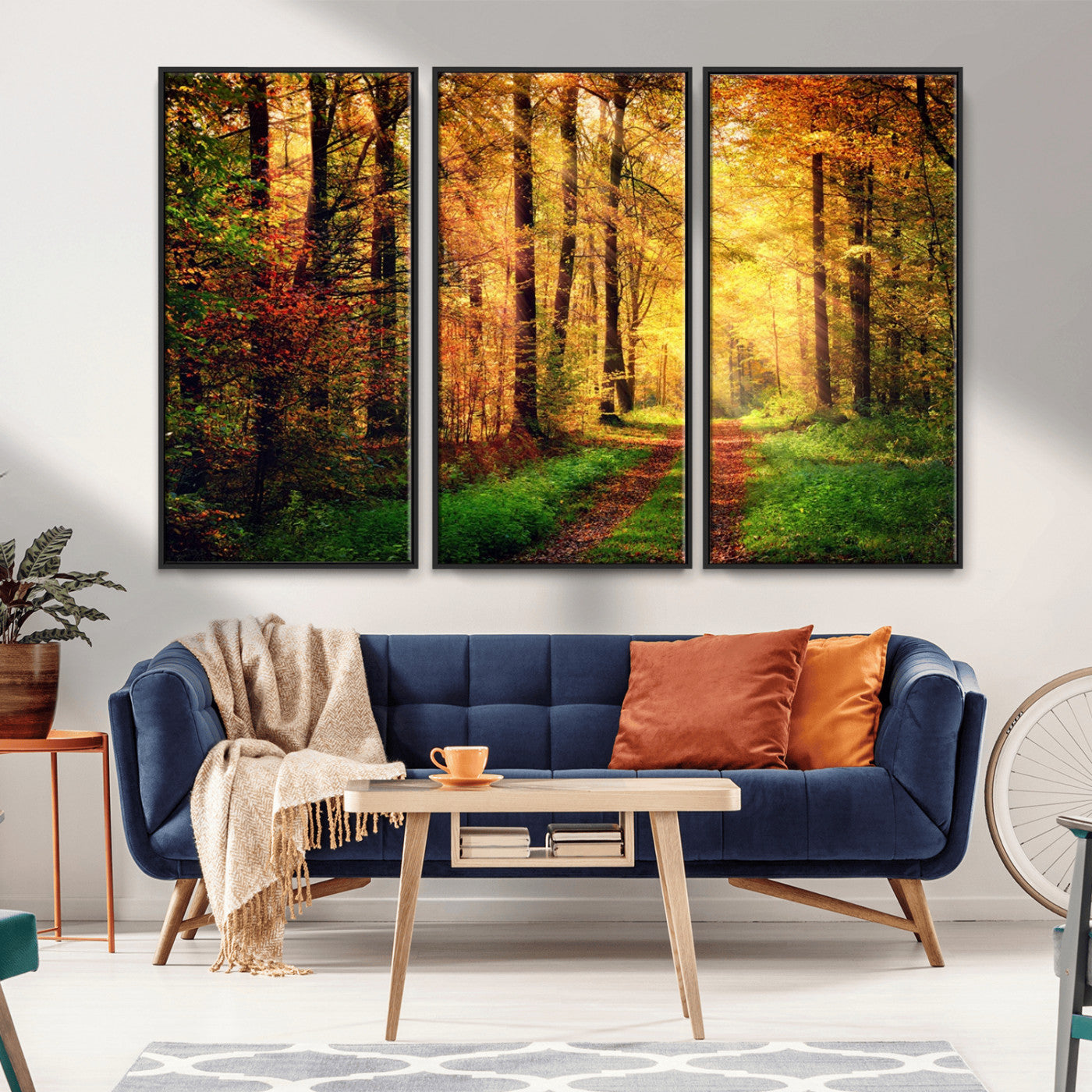 MGV-FC-48X32-3P - Forest Fall Wall Art Print - Sunlight Through Trees Wall Art Canvas Print