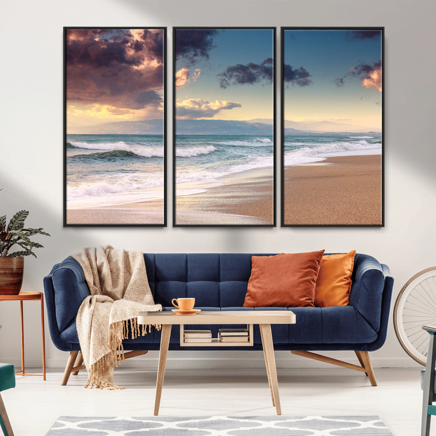 MGV-FC-48X32-3P - Cloudy Weather Beach Sunset Canvas Print | Sunrise Wall Art Canvas Print
