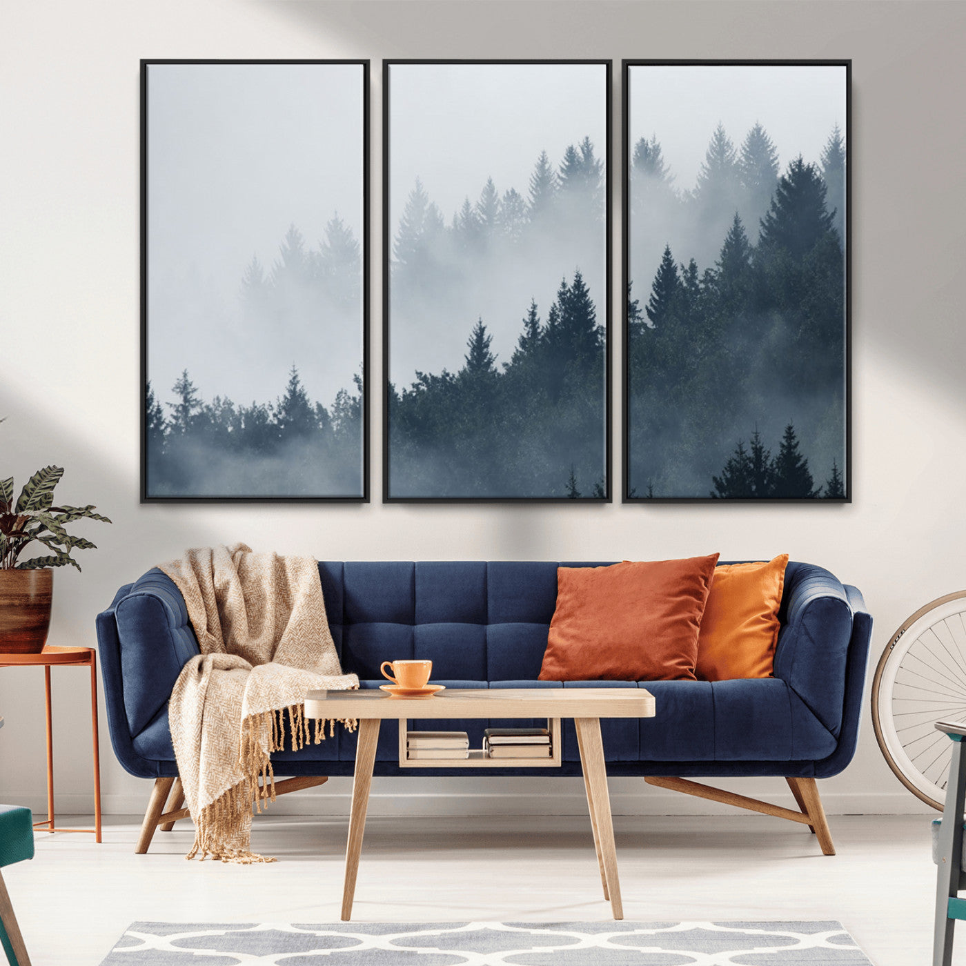 MGV-FC-48X32-3P - Misty Forest Wall Art Print – Foggy Pine Tree Canvas Print – Dark Woodland Nature Artwork – Perfect for Minimalist and Modern Home Decor