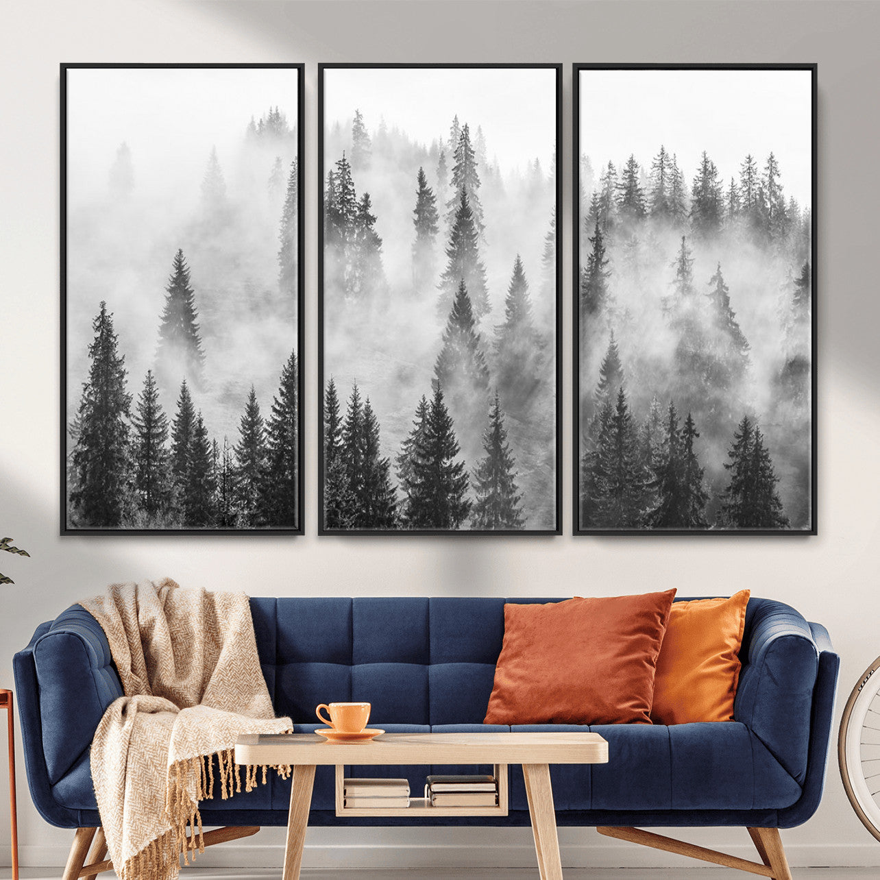 10422-MGV-CV-36X24 - Forest Wall Art Print | Foggy Pine Forest Canvas Wall Art - Black and White Nature Decor for Living