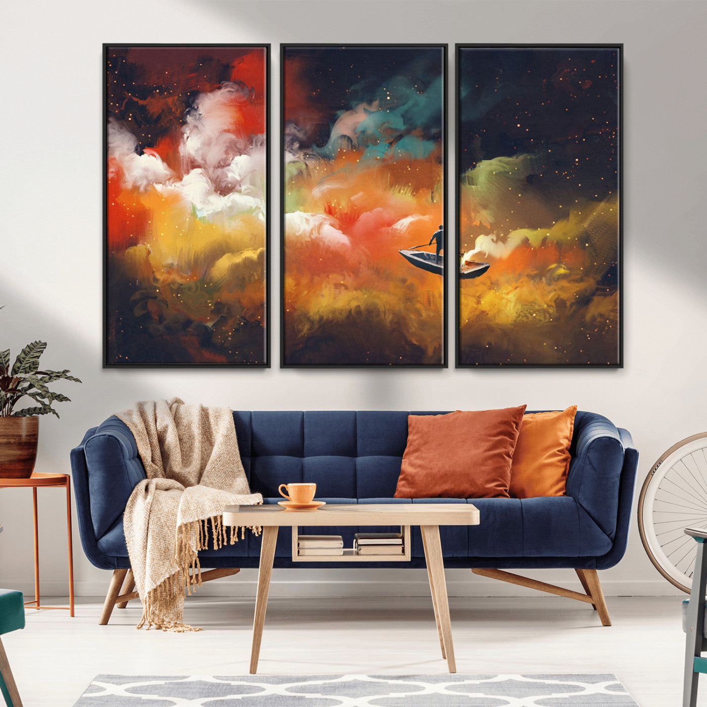 MGV-FC-48X32-3P - Surreal Space Adventure Canvas Wall Art – Dreamlike Abstract Galaxy Print – Framed and Ready to Hang for Living Room or Bedroom Decor