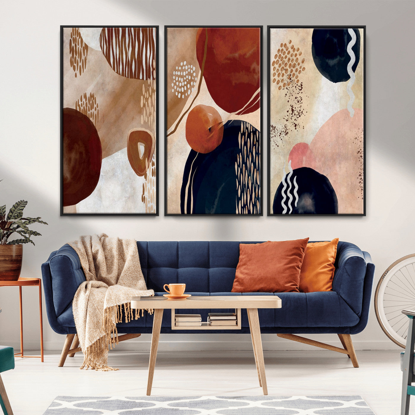 MGV-FC-48X32-3P - Boho Wall Art Canvas Print Set Mid-Century Prints Bohemian Wall Artwork Prints Boho Neutral