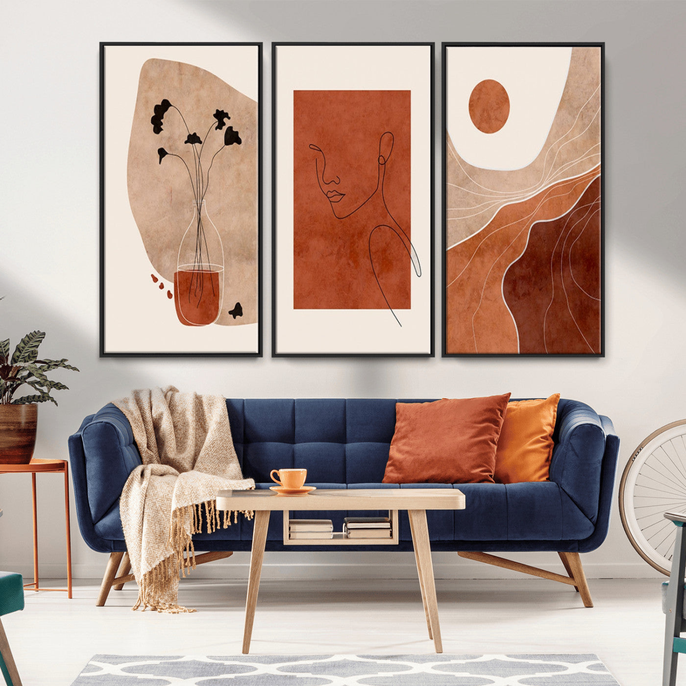 MGV-FC-48X32-3P - Boho Sunset Mountain Canvas Print, Modern Boho Sunset Mountain Landscape Triptych – Giclée Canvas