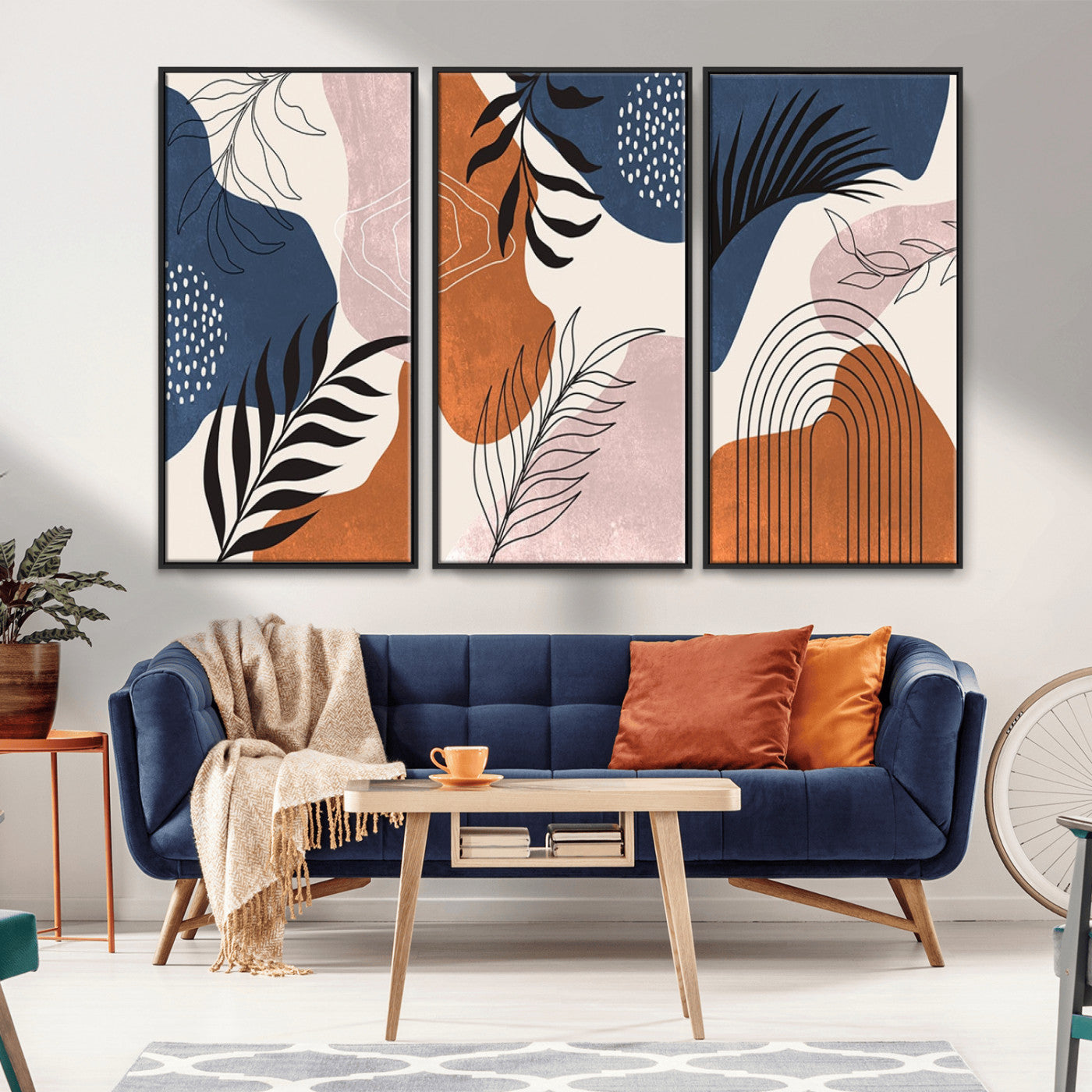 MGV-FC-48X32-3P - Boho Wall Art Canvas Print Set Mid-Century Prints Bohemian Wall Artwork Prints Boho Neutral,