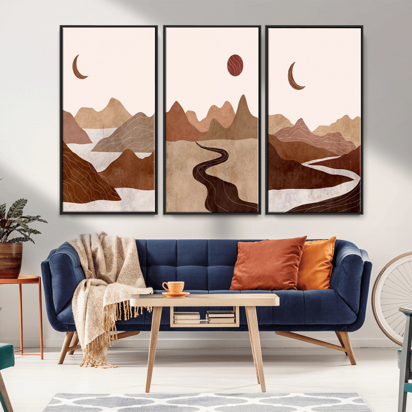 MGV-FC-48X32-3P - Boho Wall Art Canvas Print Set Mid-Century Prints Bohemian Wall Artwork Prints Boho Neutral