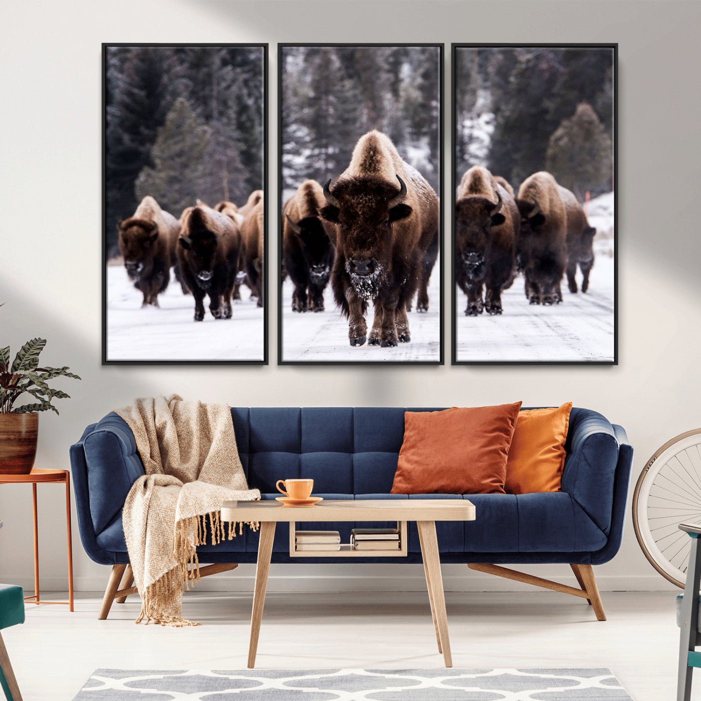 MGV-FC-48X32-3P - Bison Wall Art Canvas Print- Bison Herd Canvas Wall Art – Majestic Wildlife Photography – Framed and Ready to Hang Nature-Inspired Art - Buffalo Wall Art Print