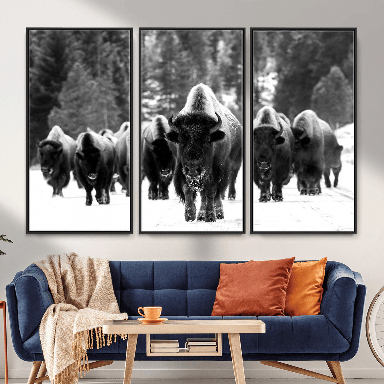 62434-MGV-CV-36X24 - Bison Herd in Snow Wall Art Canvas Print | Rustic Western Bison Wall Art for Decor for Living Room
