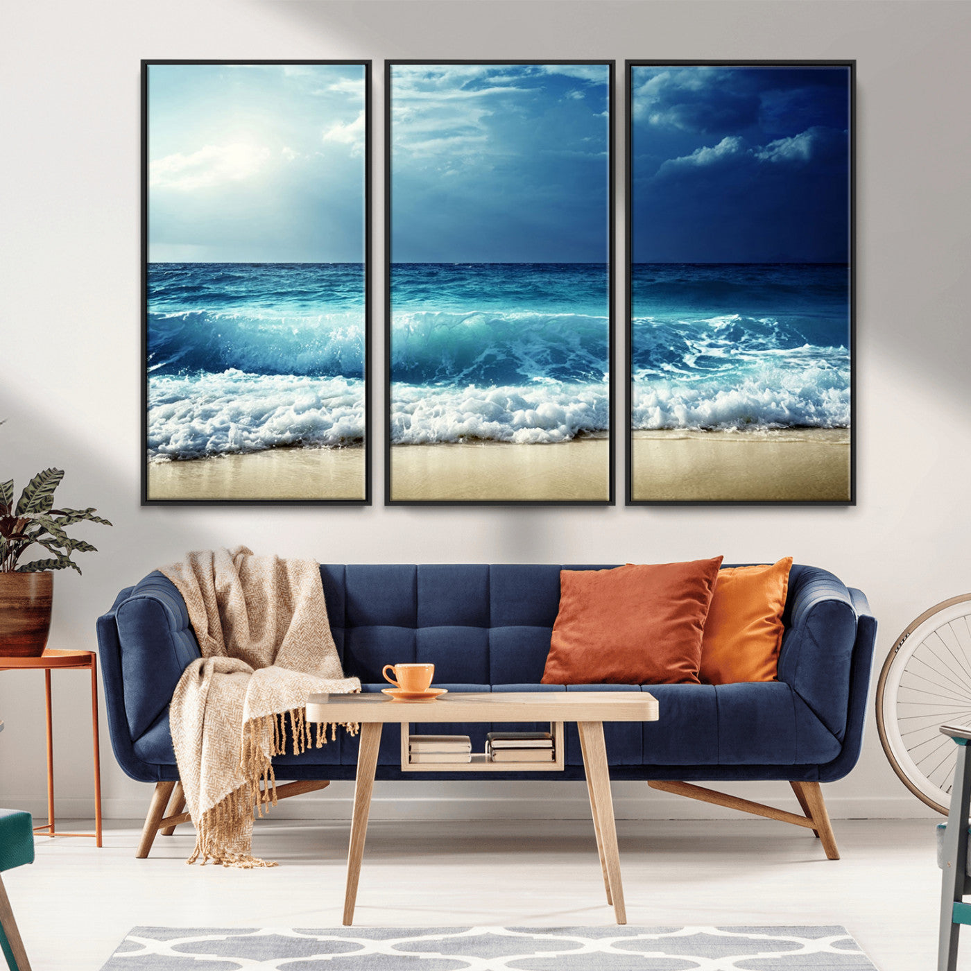 MGV-FC-48X32-3P - Majestic Ocean Wave Wall Art Canvas | 3 Panel Large Seascape Print for Living Room, Bedroom, Office Decor, Ready to Hang