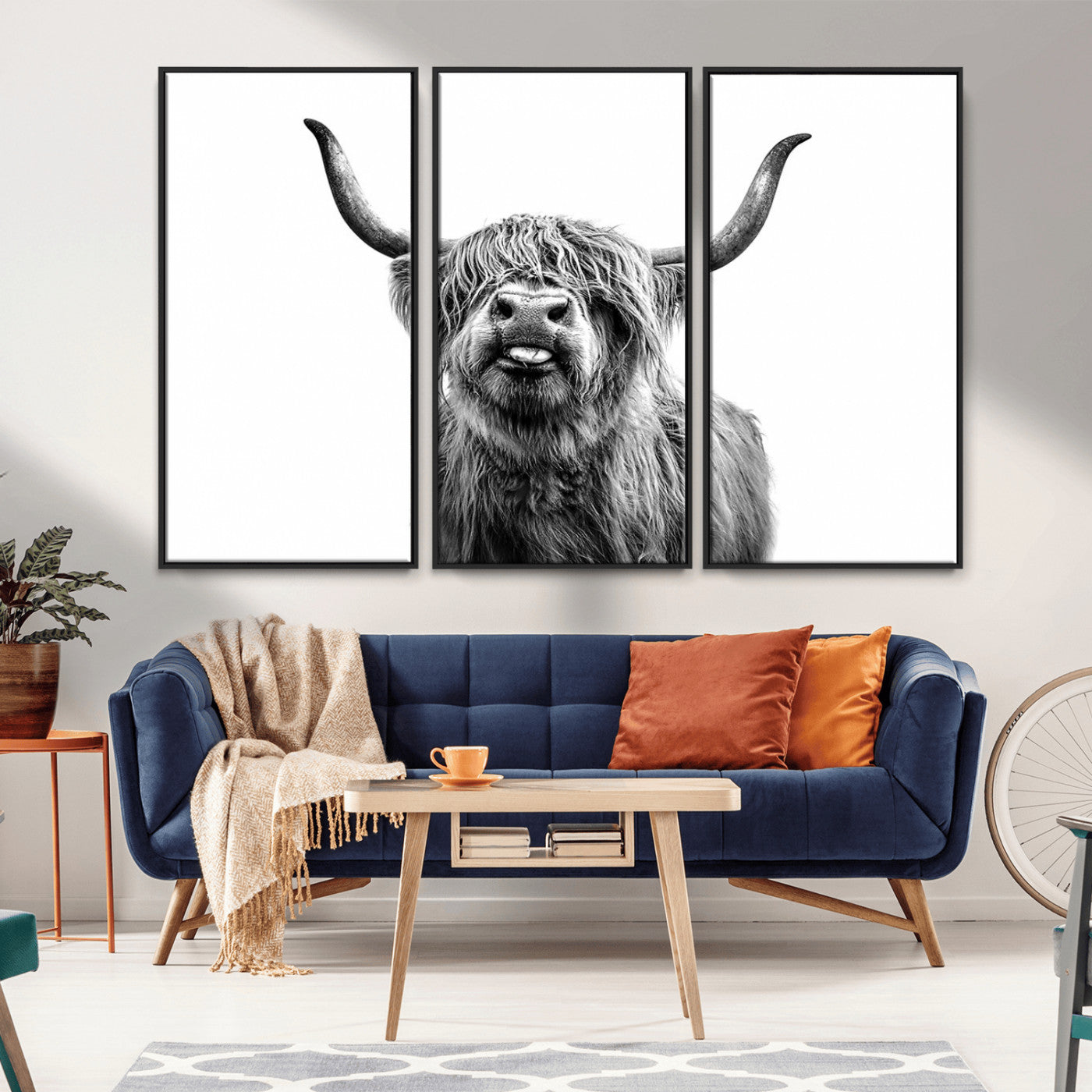 MGV-FC-48X32-3P - Fanny Scottish Highland Cow Cattle Art Print Farmhouse Wall Art Canvas Print