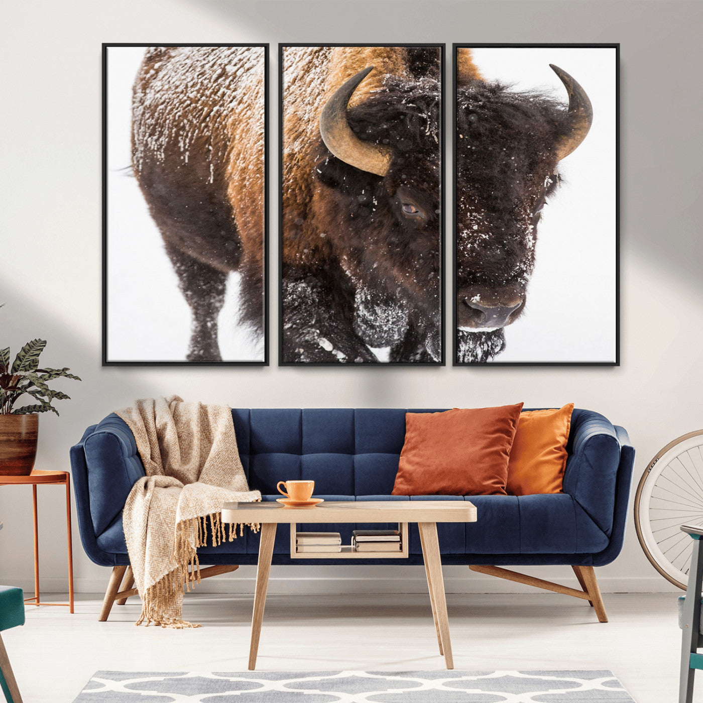 MGV-FC-48X32-3P - Bison Wall Art Canvas Print For Farmhouse, Wild Animal Wall Art