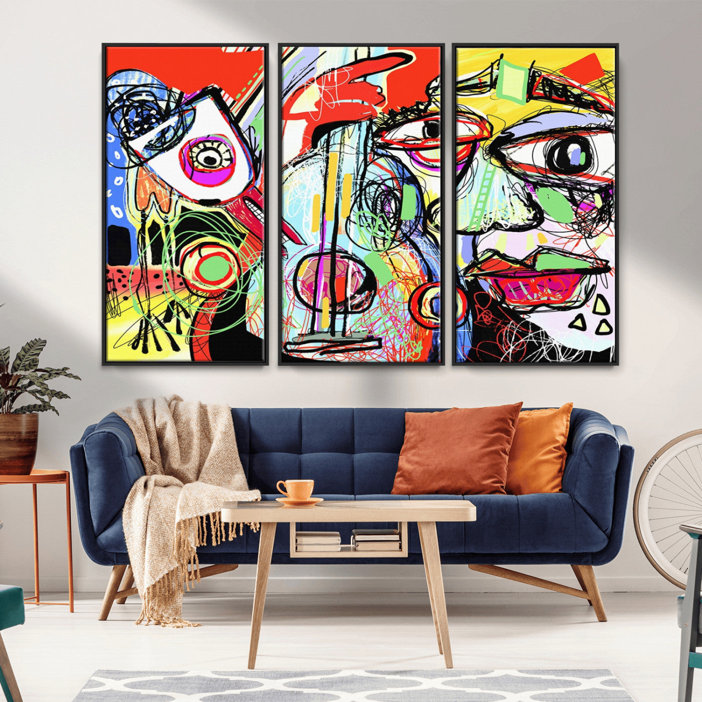 MGV-FC-48X32-3P - Picasso Style Art Abstract Canvas Wall Art Print , Colorful Abstract Artwork