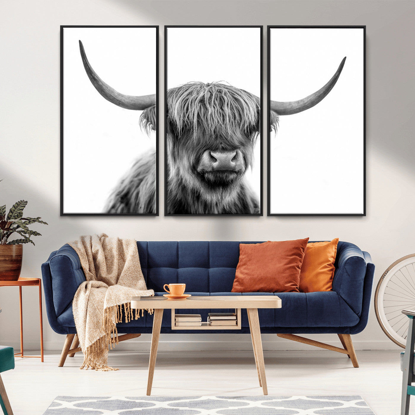 MGV-FC-48X32-3P - Scottish Highland Cow Cattle Art Print Wall Art Canvas Print for Farmhouse Decor, Framed Scottish