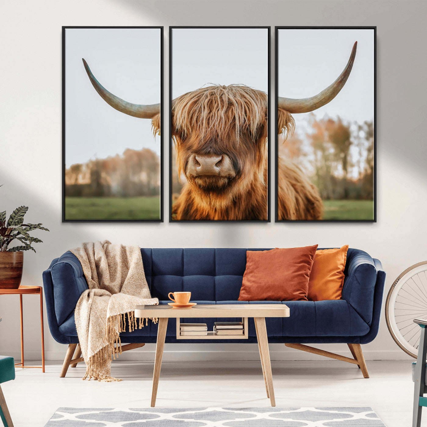 MGV-FC-48X32-3P - Highland Cow Animal Scottish Cattle Art Print Farmhouse Wall Art Canvas Print