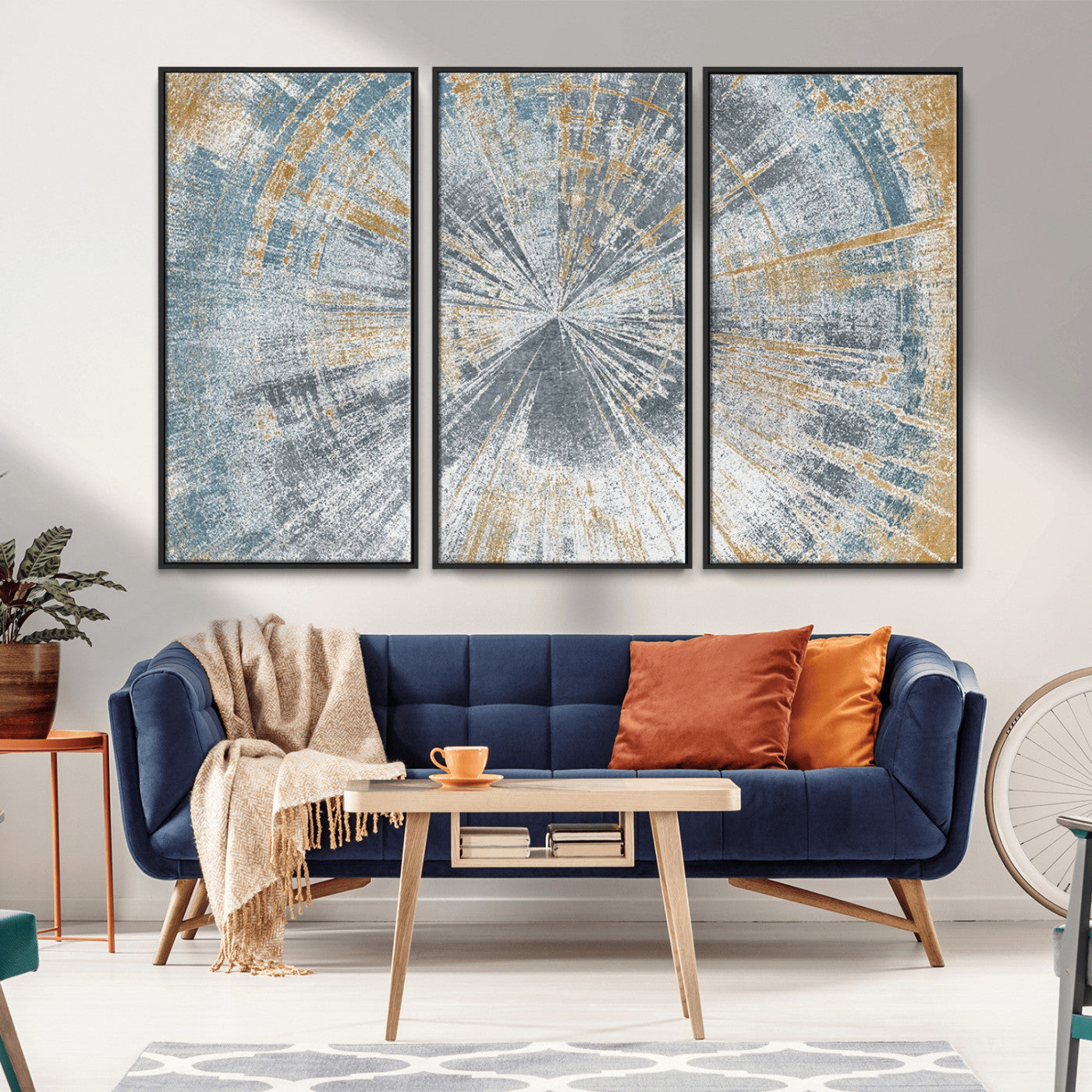 MGV-FC-48X32-3P - Radiant Abstract Wood Rings Canvas Art – Modern Triptych Wall Decor for Living Room or Farmhouse Decor