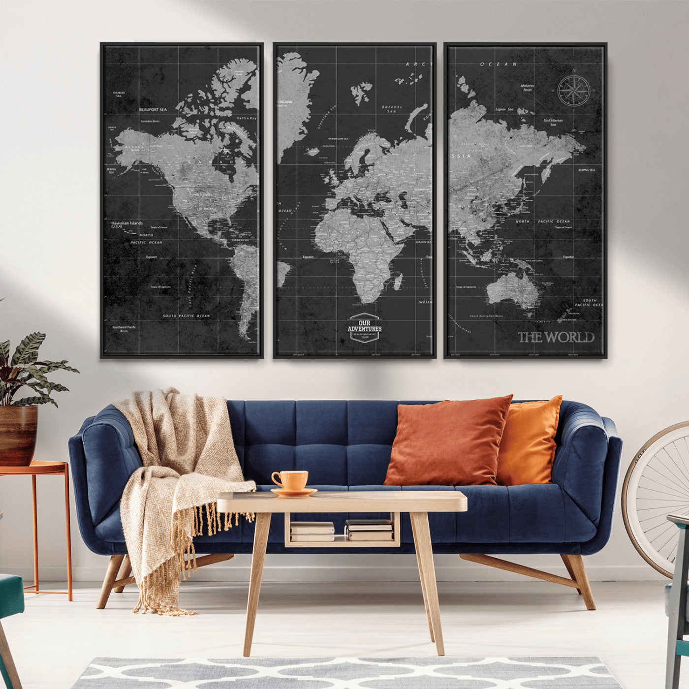 MGV-FC-48X32-3P - Push Pin World Map Canvas Print – Framed Wall Art for Couples to Track Their Travels – Anniversary