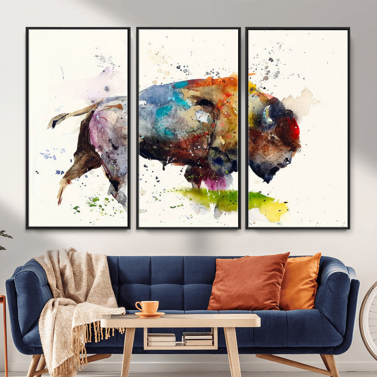 44504-MGV-CV-36X24 - Abstract Buffalo Wall Art, Western Watercolor Bison Canvas Print, Rustic Buffalo Art for Cowboy and