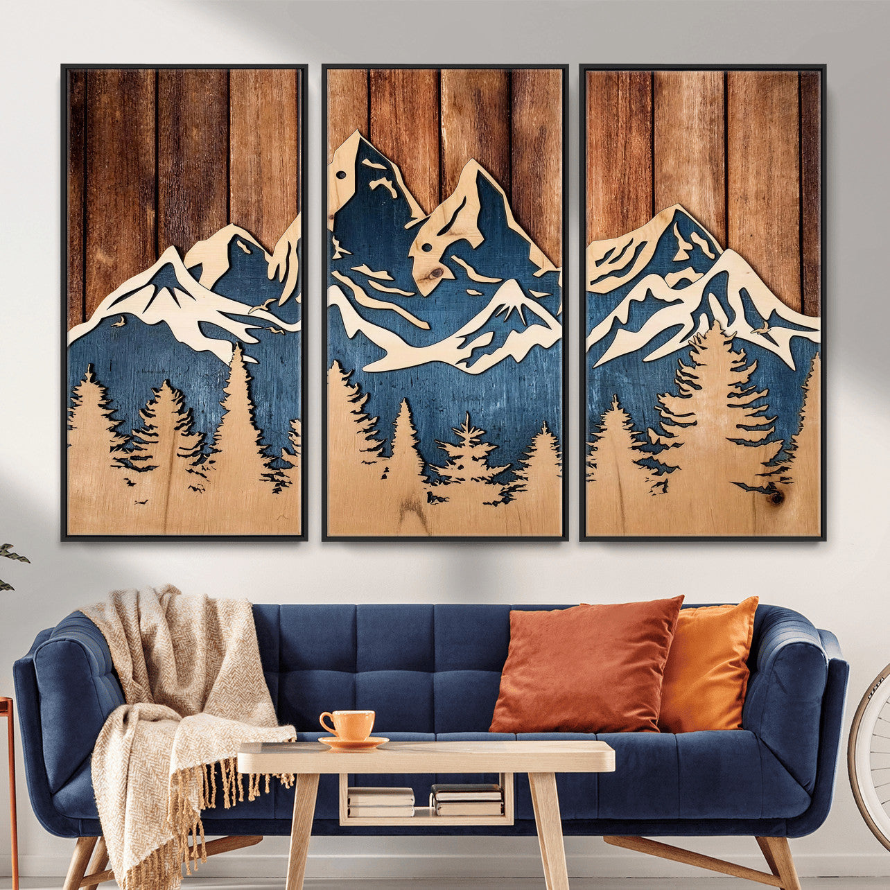 41330-MGV-CV-36X24 - Rustic Wood Style Mountain Wall Art, Nature Forest Canvas Print, Wooden Textured Mountain Artwork Print