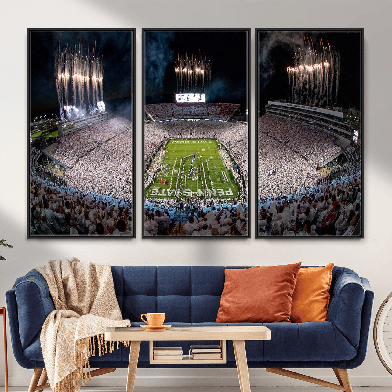 11391-MGV-CV-36X24 - Penn State Football Wall Art Canvas Print – Framed Stadium Game Day Sports Team Spirit Artwork for Home, Office