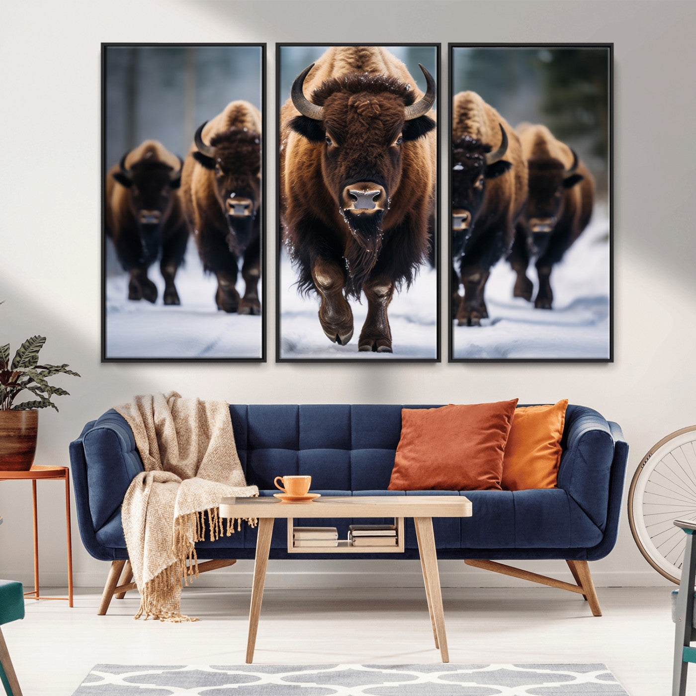 MGV-FC-48X32-3P - Buffalo Wall Art Canvas Print, American Bison Herd Wall Art Canvas Print - Bison Canvas Print
