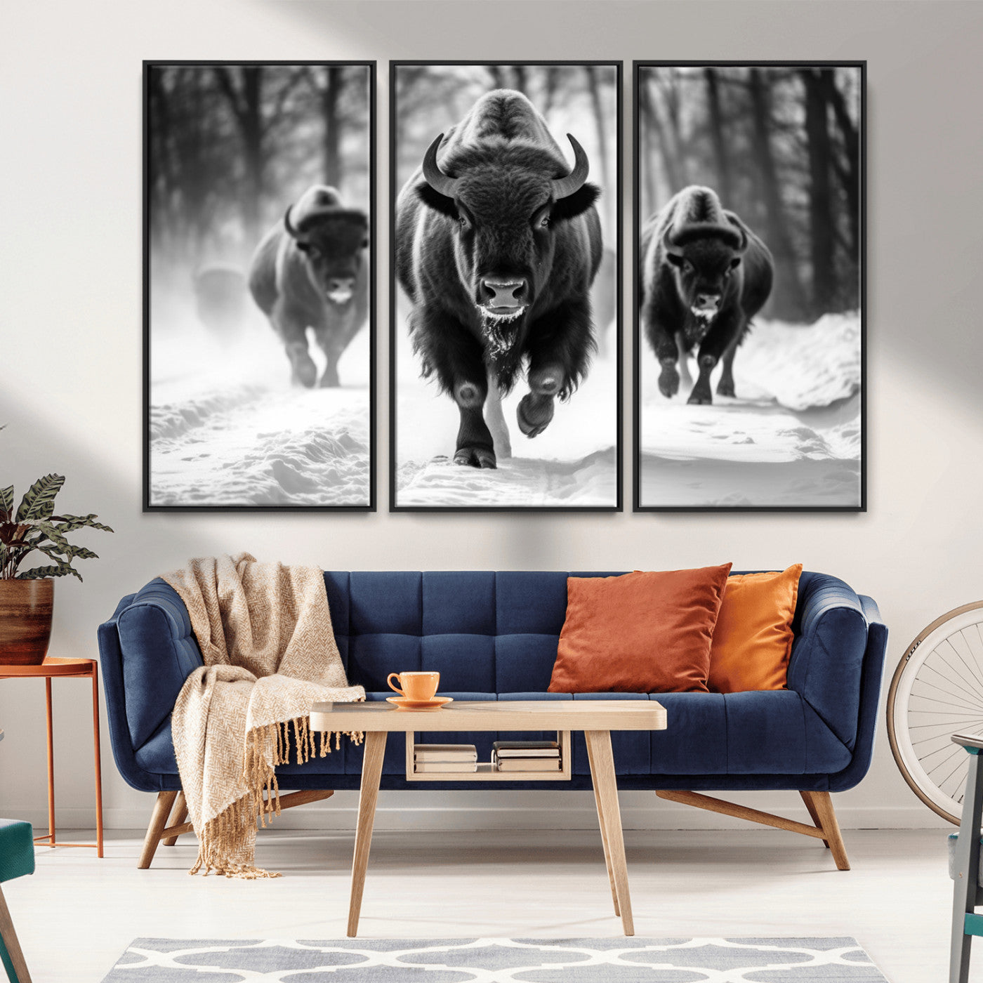 MGV-FC-48X32-3P - Buffalo Wall Art Canvas Print, Bison Family Wall Art Canvas Print