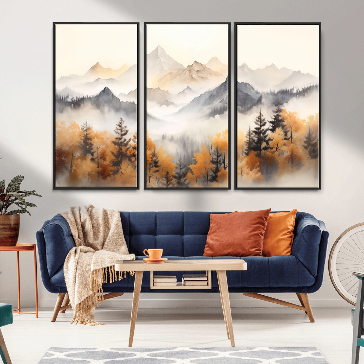 MGV-FC-48X32-3P - Abstract Mountain Wall Art | Misty Mountain Forest and Mountains Canvas Print for Living Room,
