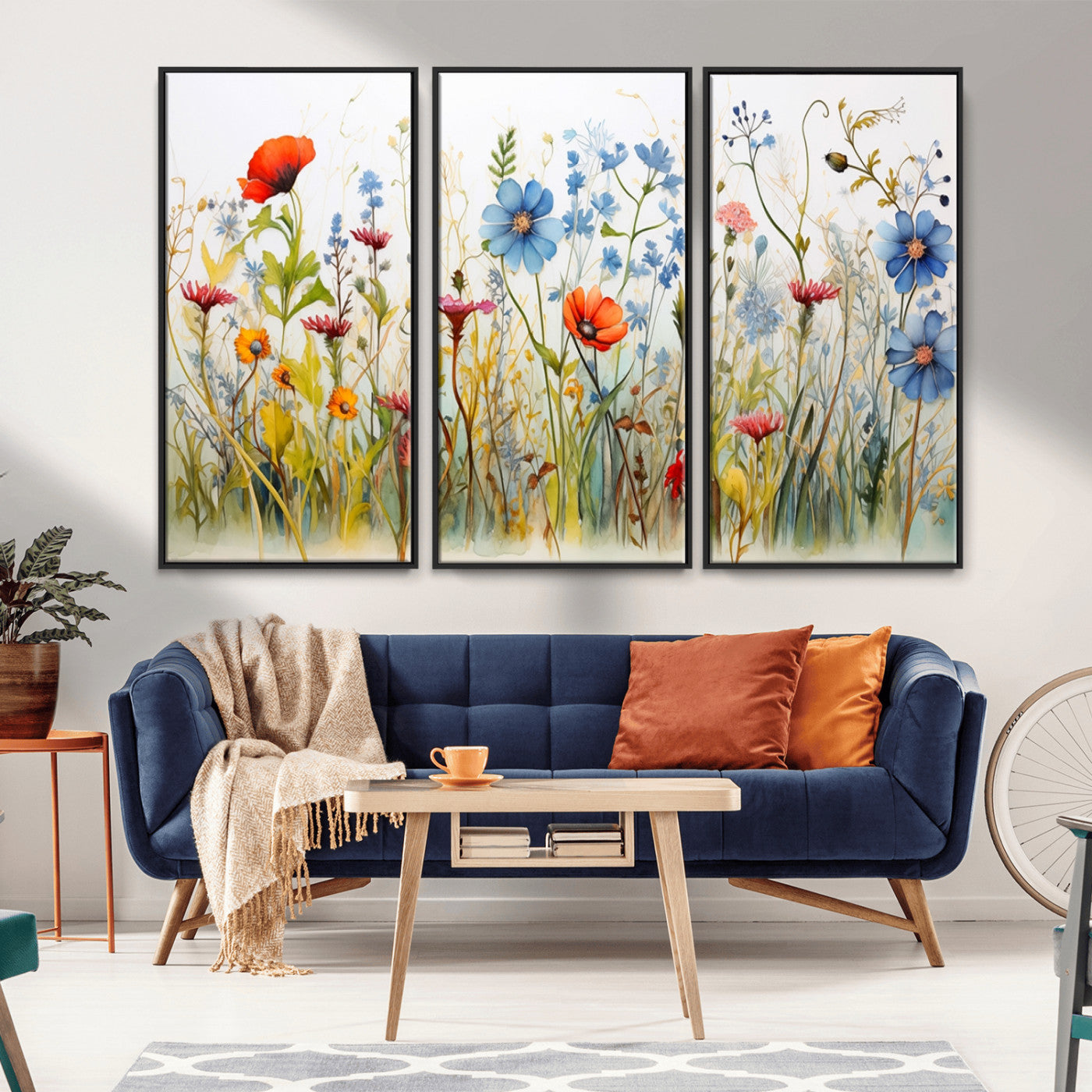 MGV-FC-48X32-3P - Colorful Wildflower Canvas Wall Art - Vibrant Floral Botanical Print, Bright Nature Decor for Living