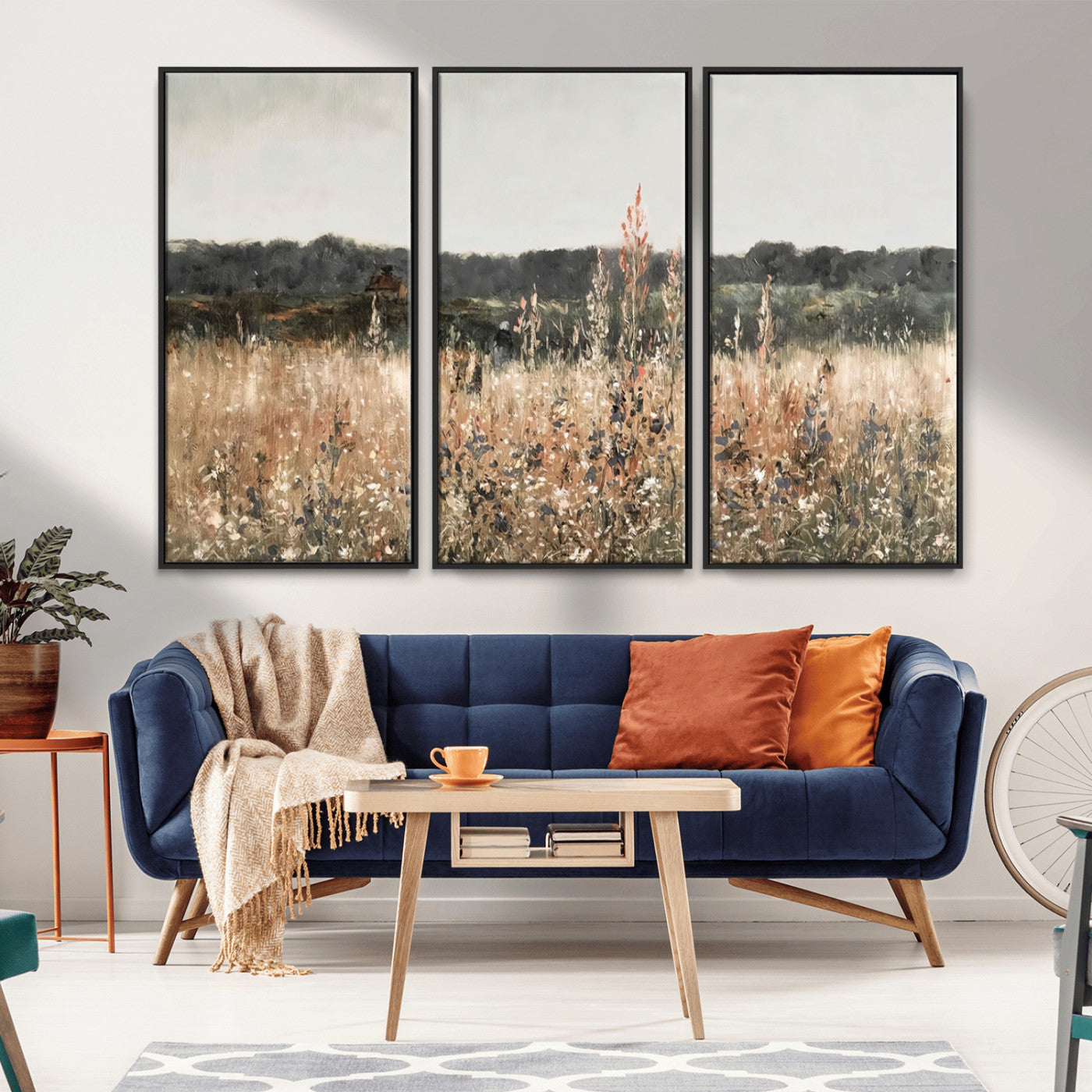 MGV-FC-48X32-3P - Abstract Wildflower Art Field Landscape Oil Painting Print, Country Field Wall Art - Framed Ready to Hang