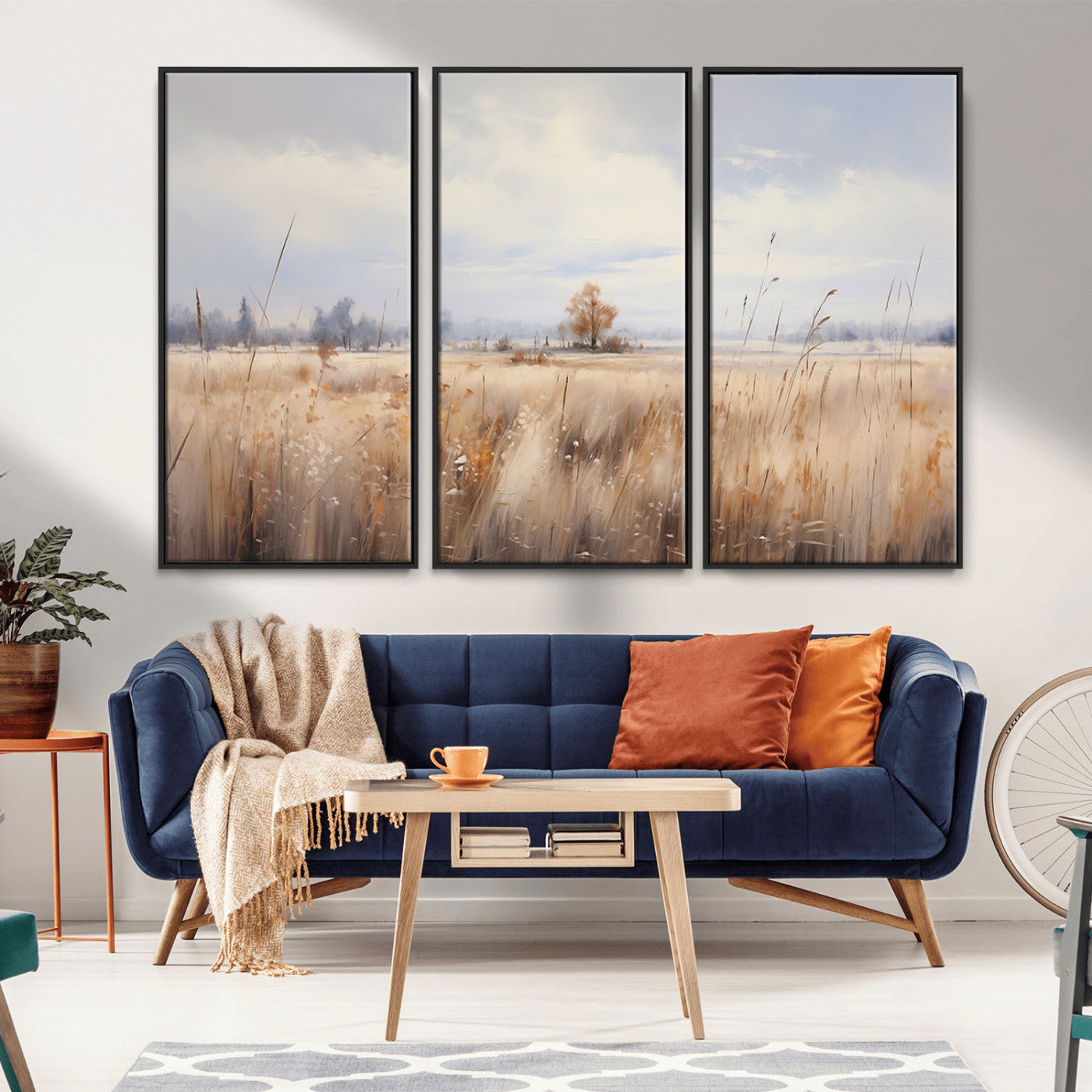 MGV-FC-48X32-3P - Golden Fields Wall Art Print Canvas – Serene Landscape of Nature’s Tranquility in Minimalist for
