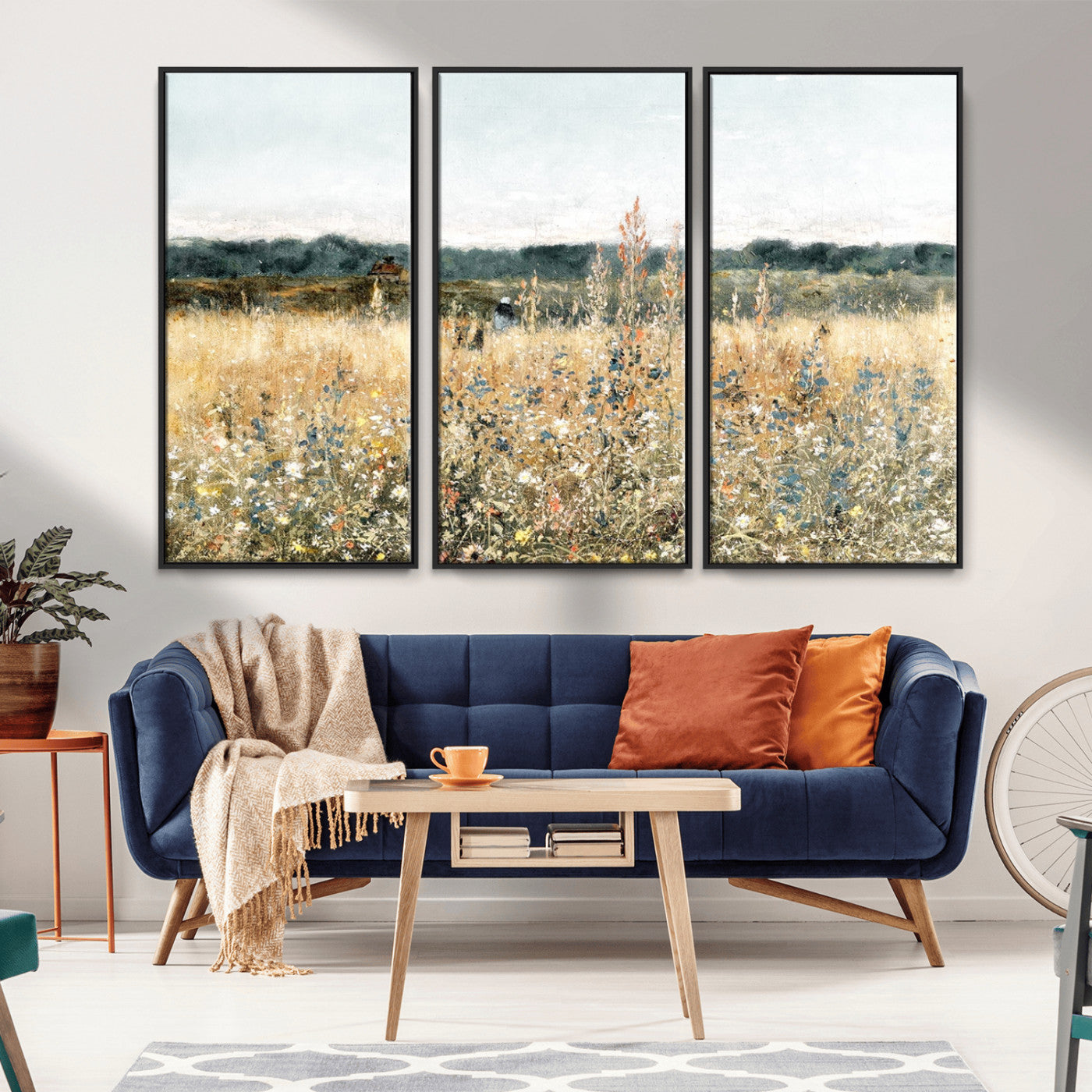MGV-FC-48X32-3P - Wildflower Field Wall Art Canvas | Nature-Inspired Landscape Canvas Print for Living Room or Office | Rustic Floral Decor