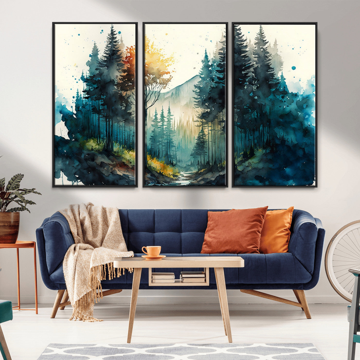 MGV-FC-48X32-3P - Watercolor Trees Forest Abstract Wall Art Canvas Print