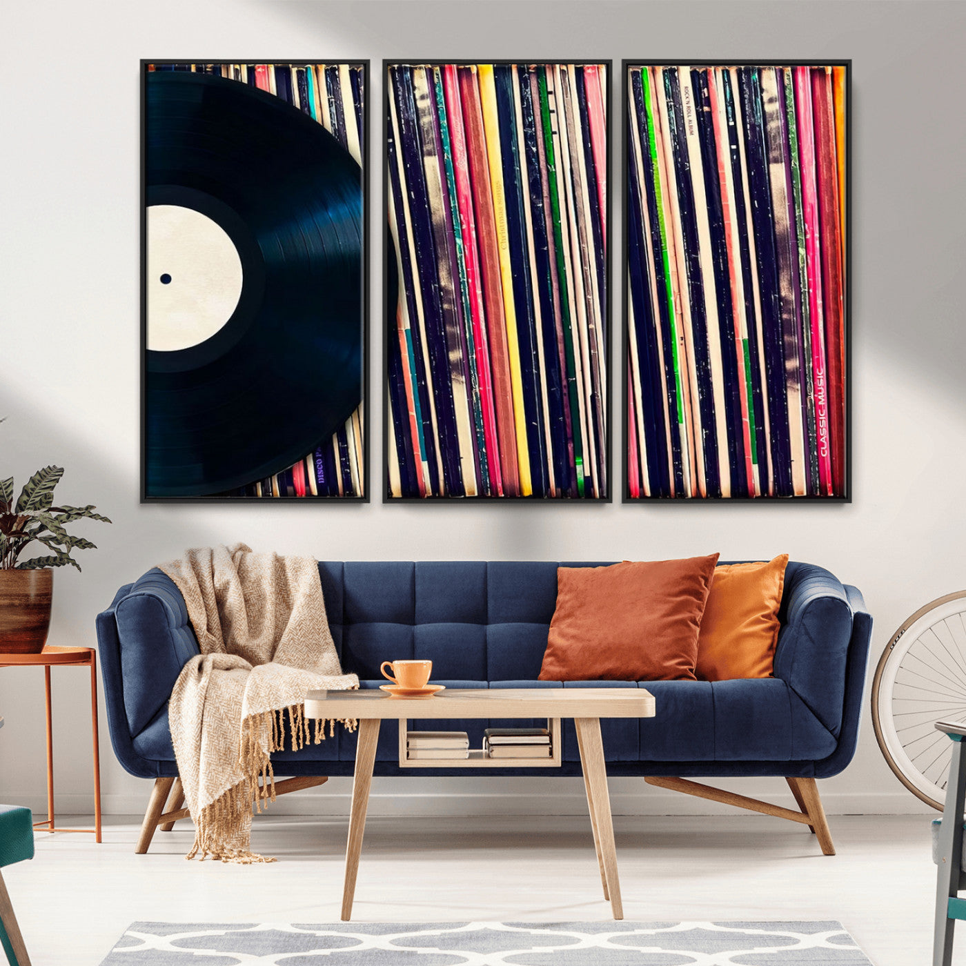 MGV-FC-48X32-3P - Vinyl Record and Album Collection Canvas Wall Art - Retro Music Decor for Living Room, Vintage Vinyl Lover’s Set