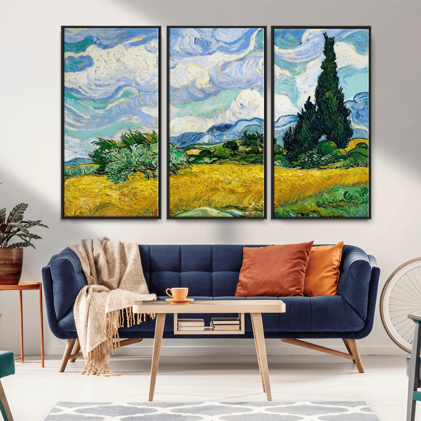 MGV-FC-48X32-3P - Wheatfield With Cypresses By Van Gogh Painting Wall Art Canvas Print