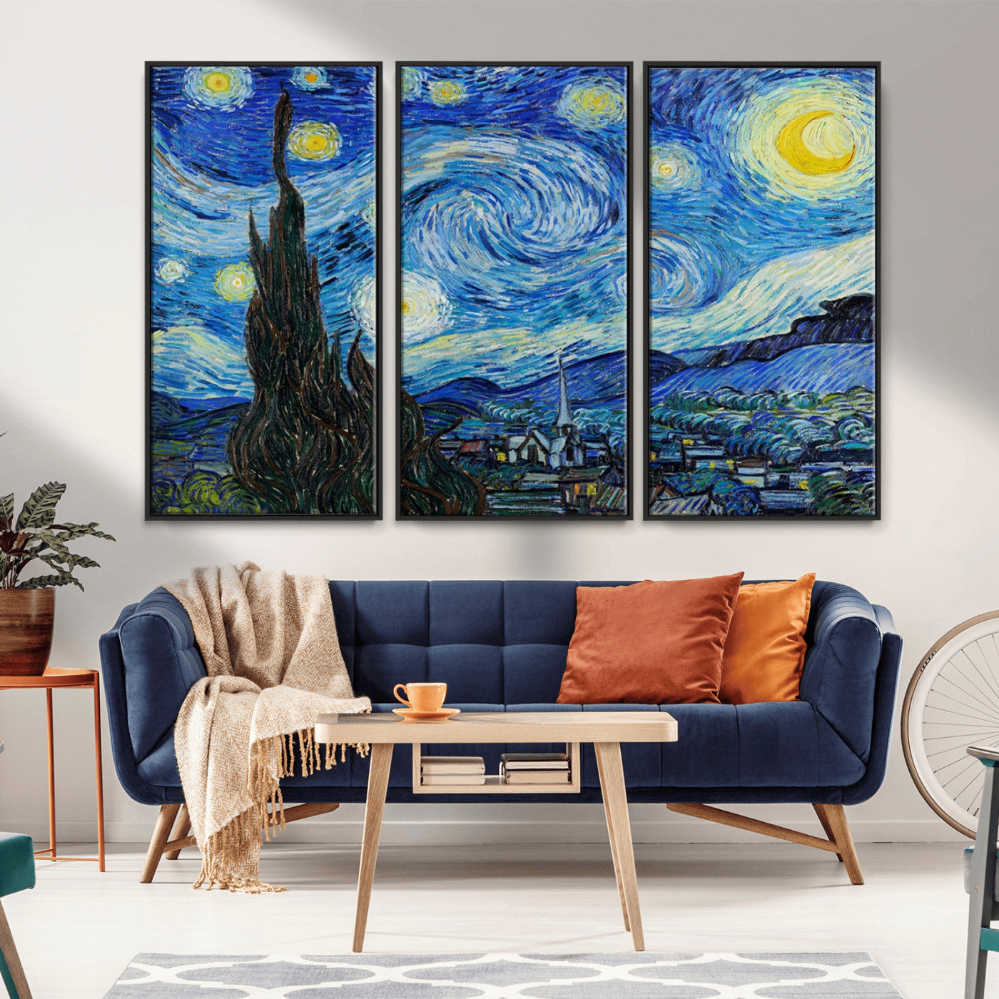 MGV-FC-48X32-3P - Vincent Van Gogh The Starry Night Abstract Wall Art Canvas Print