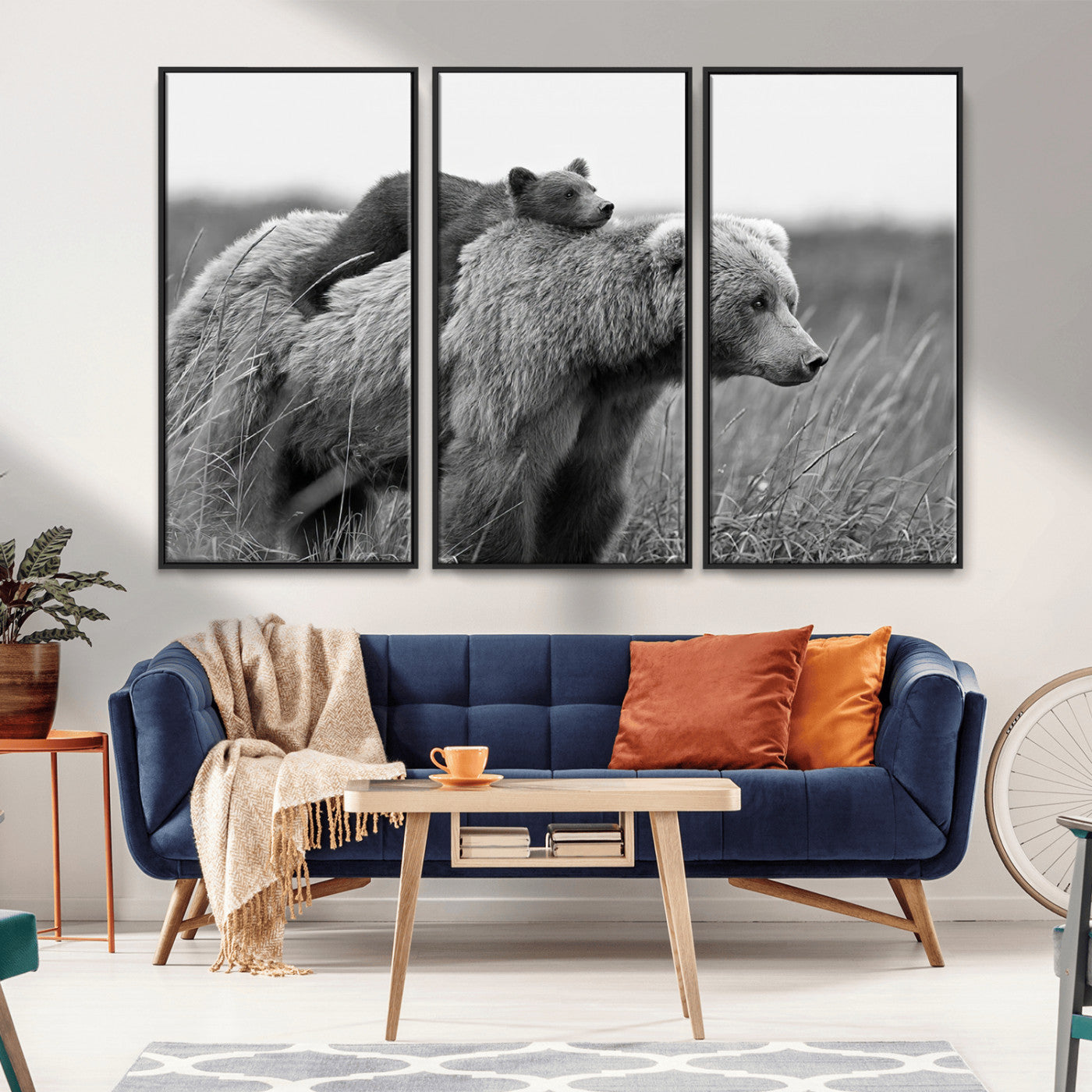 MGV-FC-48X32-3P - Bear and Cub Wall Art Canvas | 399 Bear Cub Wildlife-Inspired Animal Art for Living Room or Office | Grizzly Bear Print of Photography