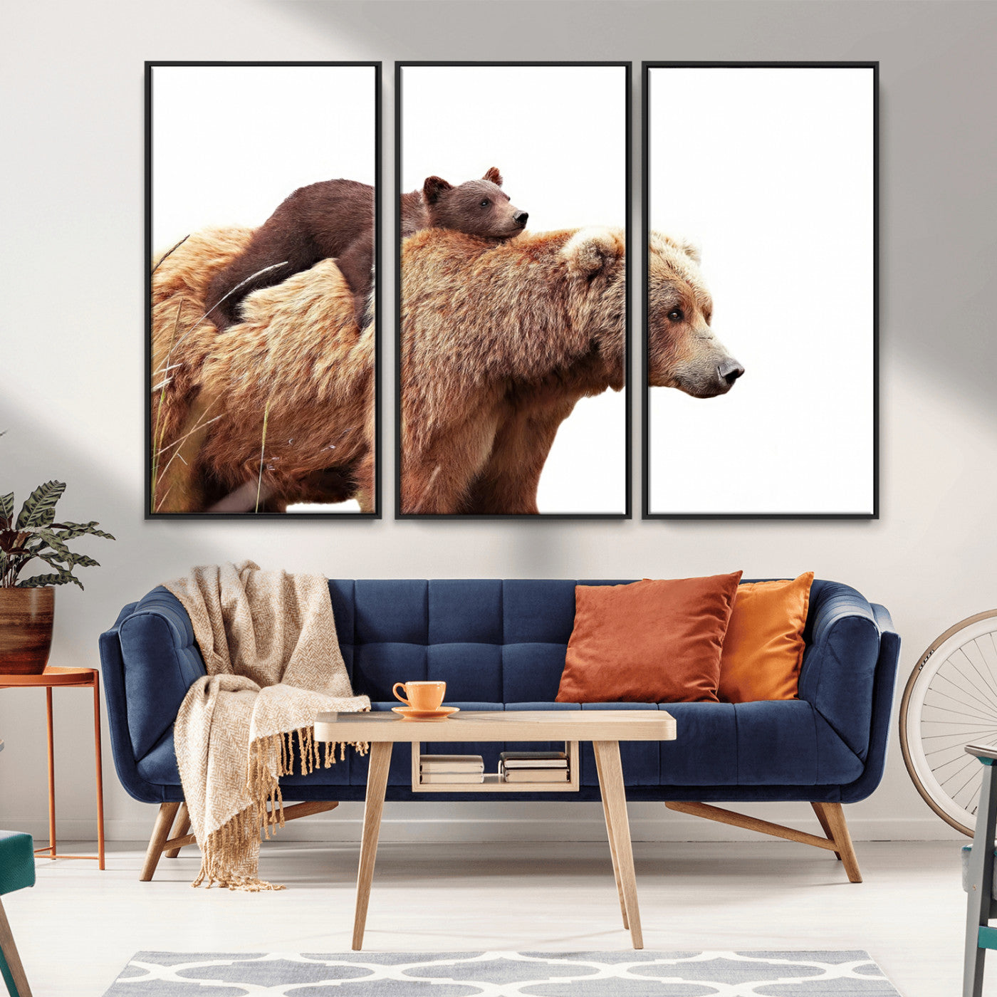 MGV-FC-48X32-3P - Mother and Baby Bear Canvas Wall Art - Adorable Wildlife Animal Print, Cozy Rustic Decor for Living Room,