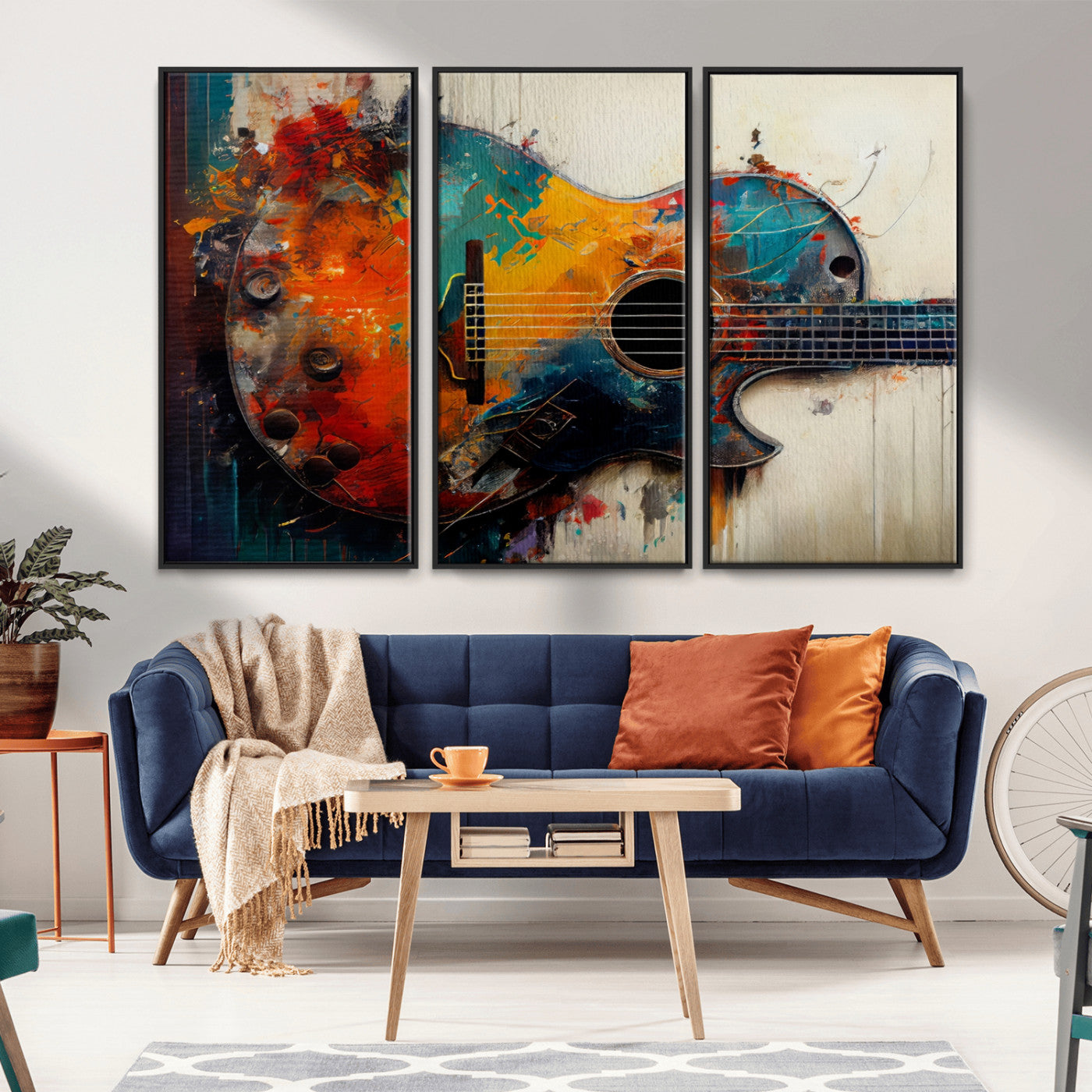 MGV-FC-48X32-3P - Abstract Guitar Wall Art Canvas | Vibrant Music-Inspired Art for Living Room or Studio | Colorful Music Decor Canvas Print