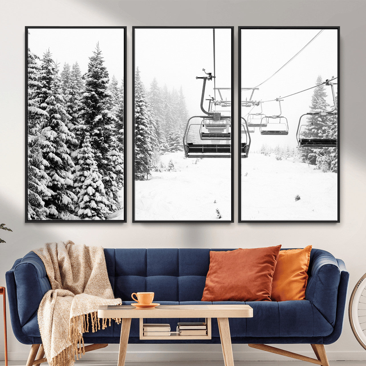 70609-MGV-CV-36X24 - Ski Wall Art - Ski Lift Wall Art Canvas Print Snow Covered Spruce Trees Winter Wall Art Ski Skier
